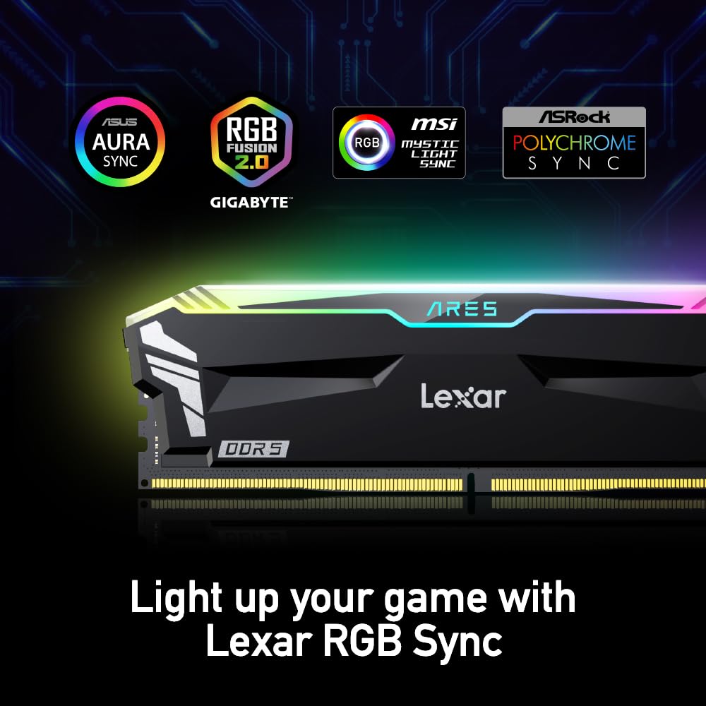 Lexar 32Gb (2X16Gb) Ares Rgb Ddr5 Ram 6400Mt/S Cl32 1.4V Desktop Memory   Intel Xmp 3.0 & Amd Expo Compatible, Black (Ld5Eu016G
