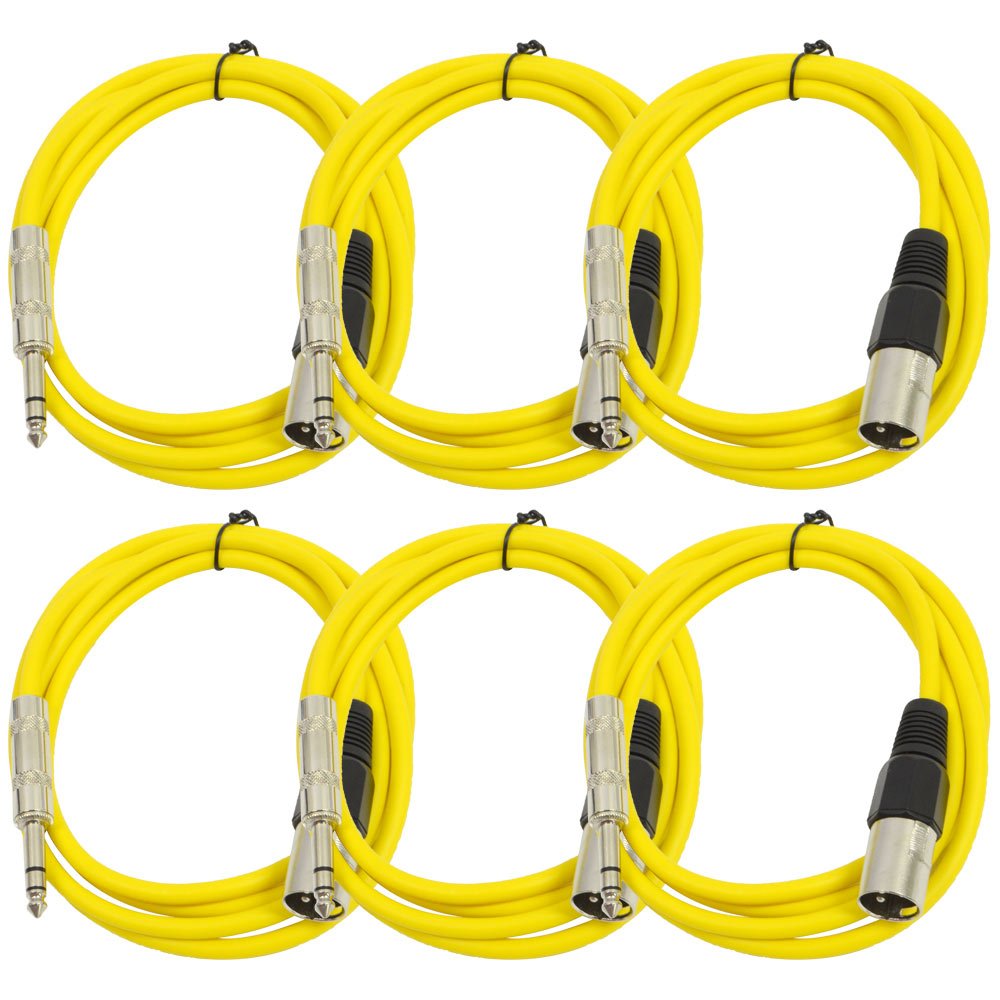 Seismic Audio SATRXL-M6Yellow6 6-Feet XLR Male to 1/4-Inch TRS Patch Cables - Yellow