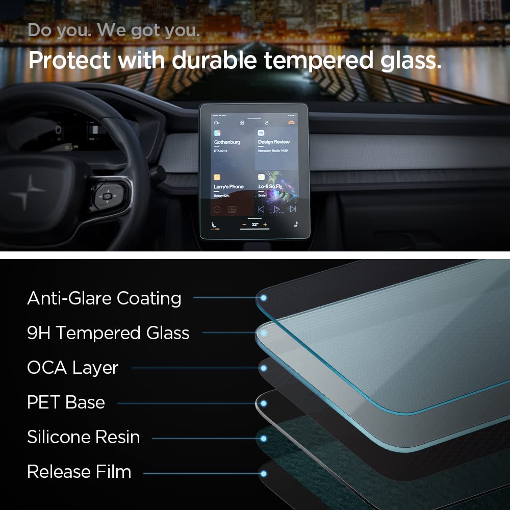 Spigen Tempered Glass Screen Protector [Glastr Ez Fit] Designed For Polestar 2 (2021/2022/2023/2024/2025) 11.2 Inch Dashboard Touchscreen   Matte/Anti Finger Print