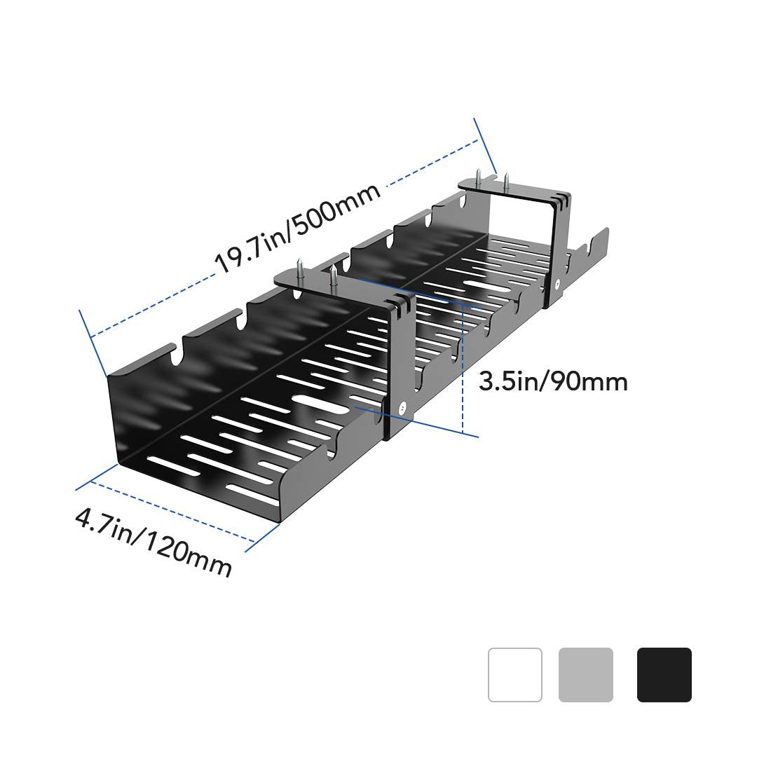 FLEXISPOT Under Desk Cable Management Tray, Metal Organizer, 19.7x4.7in, Black, Model EB9D