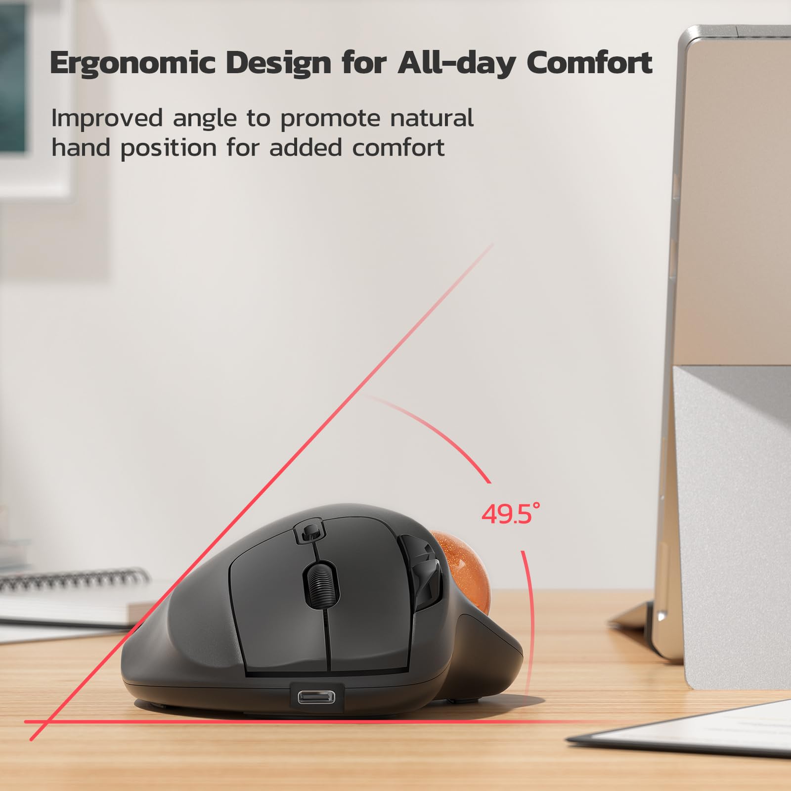 Nulea M501 Wireless Trackball Mouse, Rechargeable Ergonomic, Easy Thumb Control, Precise & Smooth Tracking, 3 Device Connection