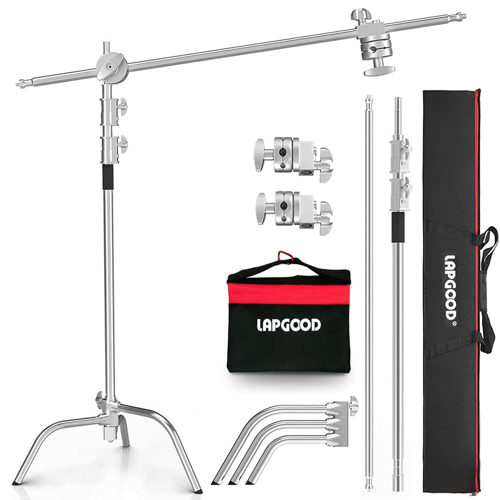 Lapgood Stainless Steel Heavy Duty C Stand With Boom Arm,10.8Ft/330Cm Adjustable Photography Stand With 4.2Ft/128Cm Holding Arm,