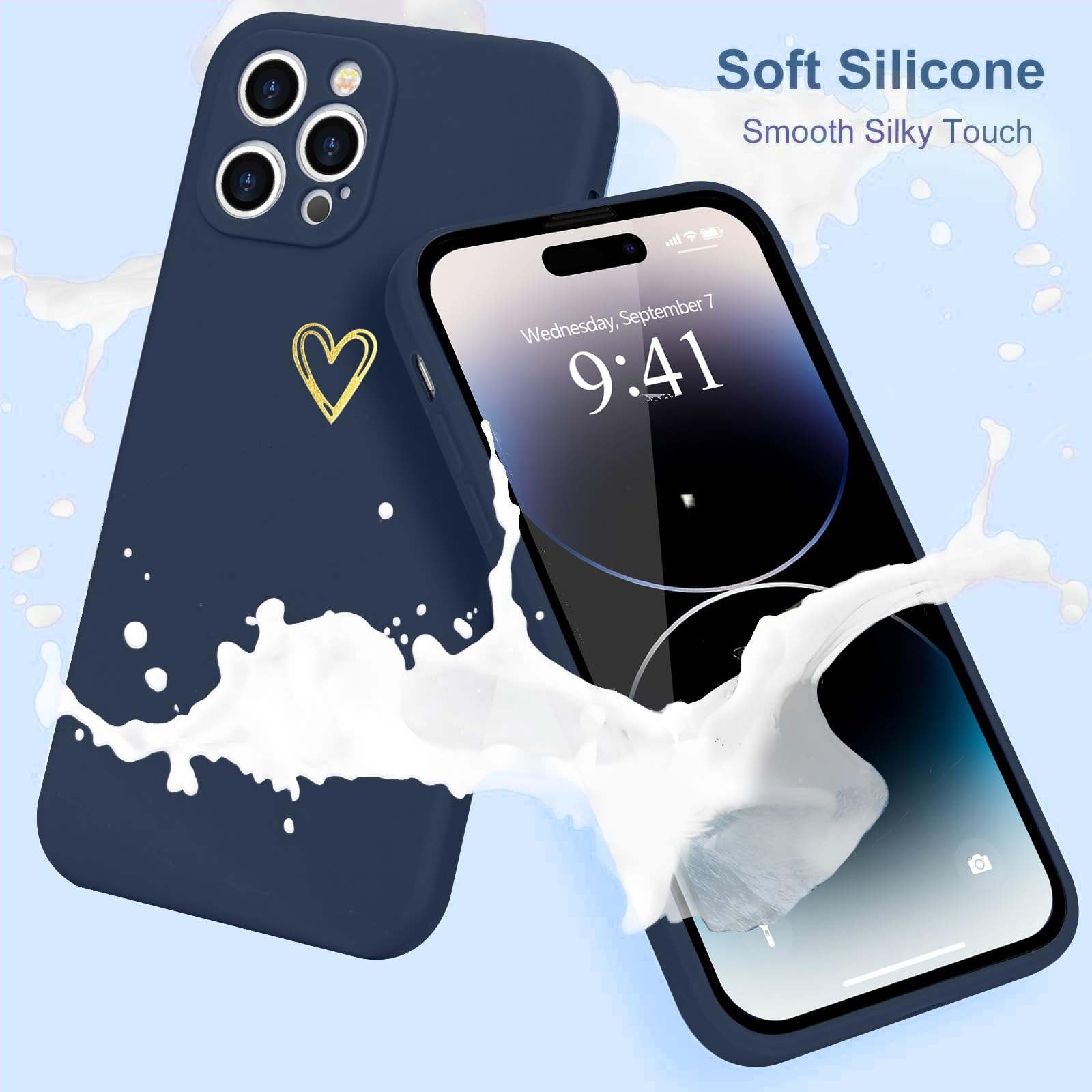 Wirvyuer For Iphone 14 Pro Case Cute Slim Shockproof Phone Case With Wireless Charging Support And Protection, Navy Grey