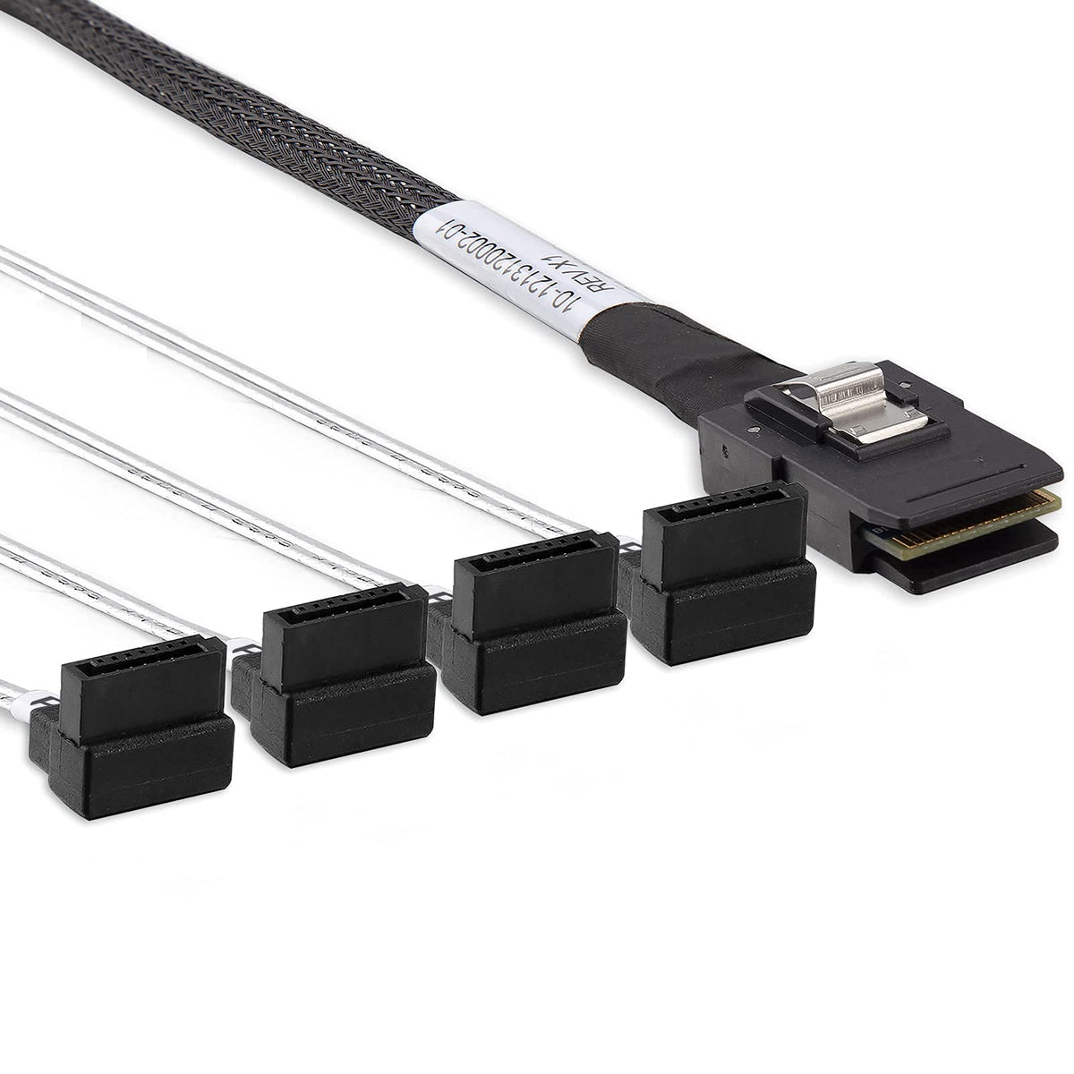 10Gtek# 6G Internal Mini Sas 36Pin Sff 8087 Male To 4X Sata 7Pin Female Fan Out Cable, Straight To Right Angle, 0.5 M (1.6Ft)
