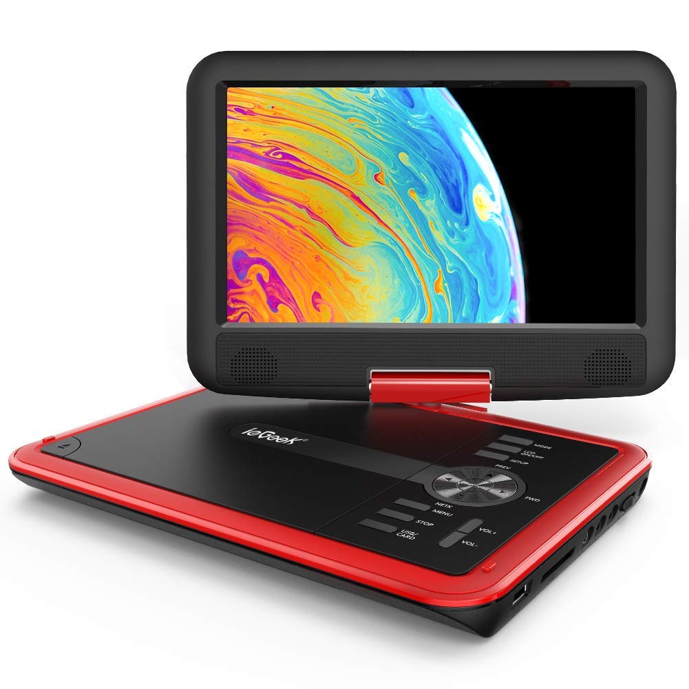 Iegeek 11.5' Portable Dvd Player For Kids And Car, 9.5' Eye-Protective Screen With 5 Hours Rechargeable Battery, Support Sync Tv/Usb/Sd Card And Multiple Disc Formats, Regions Free - Red
