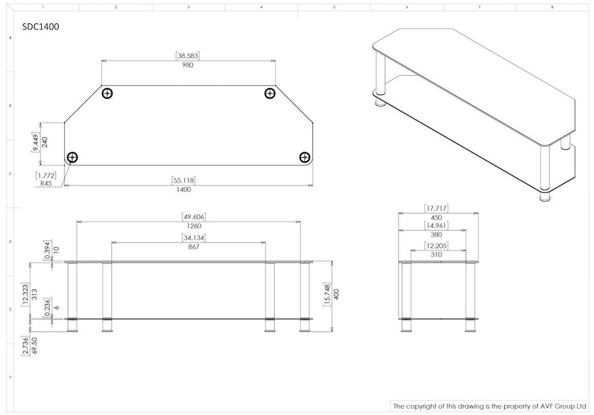 Avf Steel Tv Stand With Cable Management For Up To 65' Tvs In Clear/Chrome
