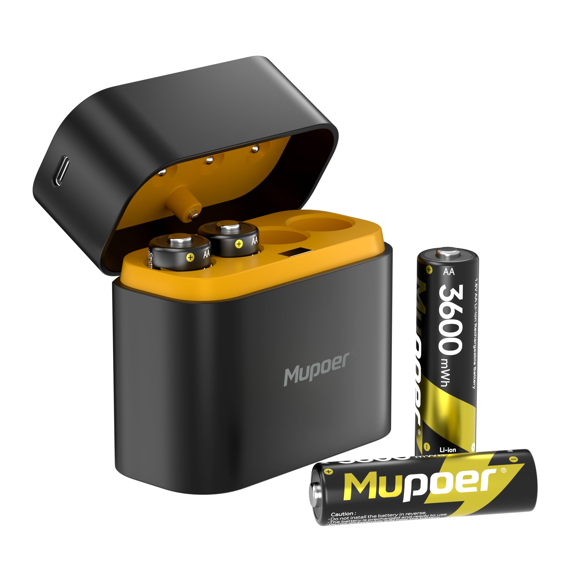 Mupoer Rechargeable AA Batteries with Box,3600mWh AA Lithium Batteries 4 Count 1.5V,Double A Batteries Rechargeable High Capacit