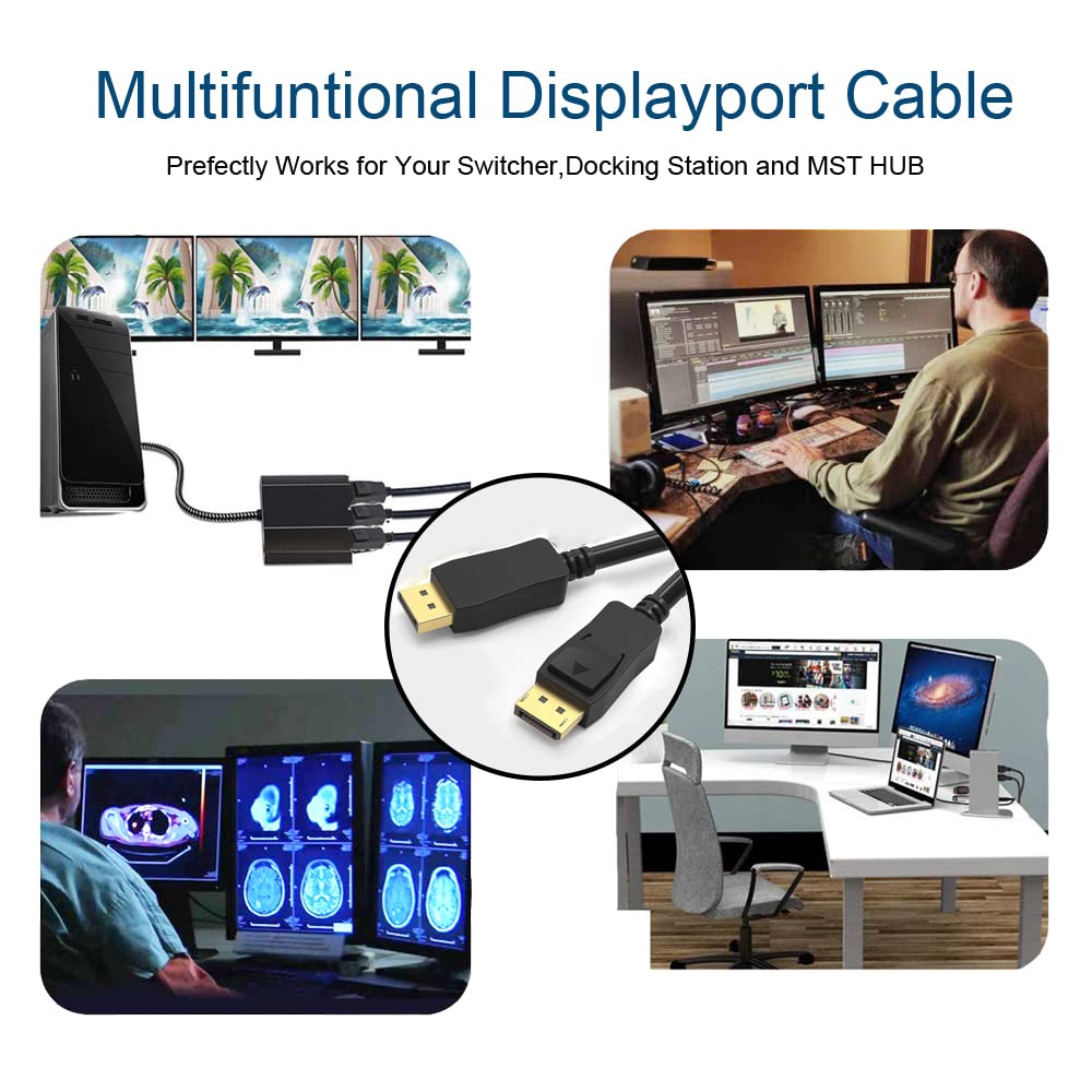 Ukyee Displayport To Displayport Cable 6 Feet 10 Pack, Display Port(Dp) To Dp Cord 6Ft [1440P@144Hz,V1.2 ]