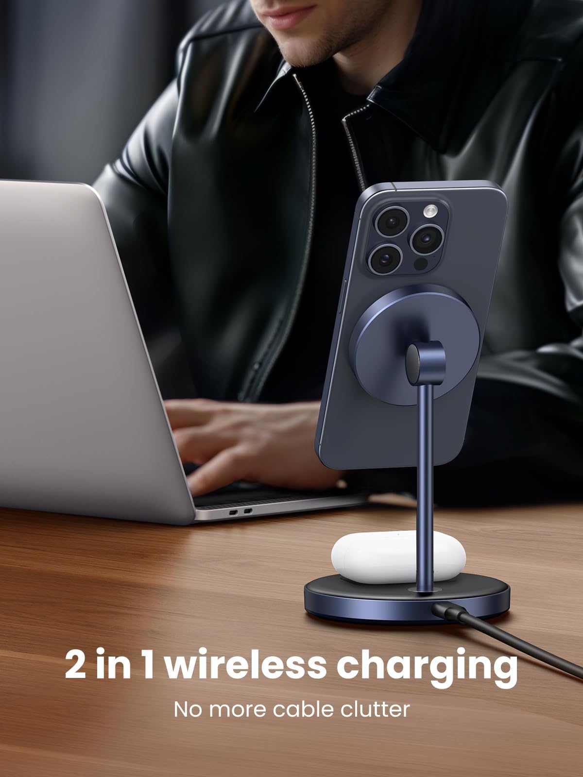 Ugreen 2 In 1 Magnetic Wireless Charging Station, Compatible With Magsafe Charging Stand, Wireless Charger With 3 Ft Usb C Cable