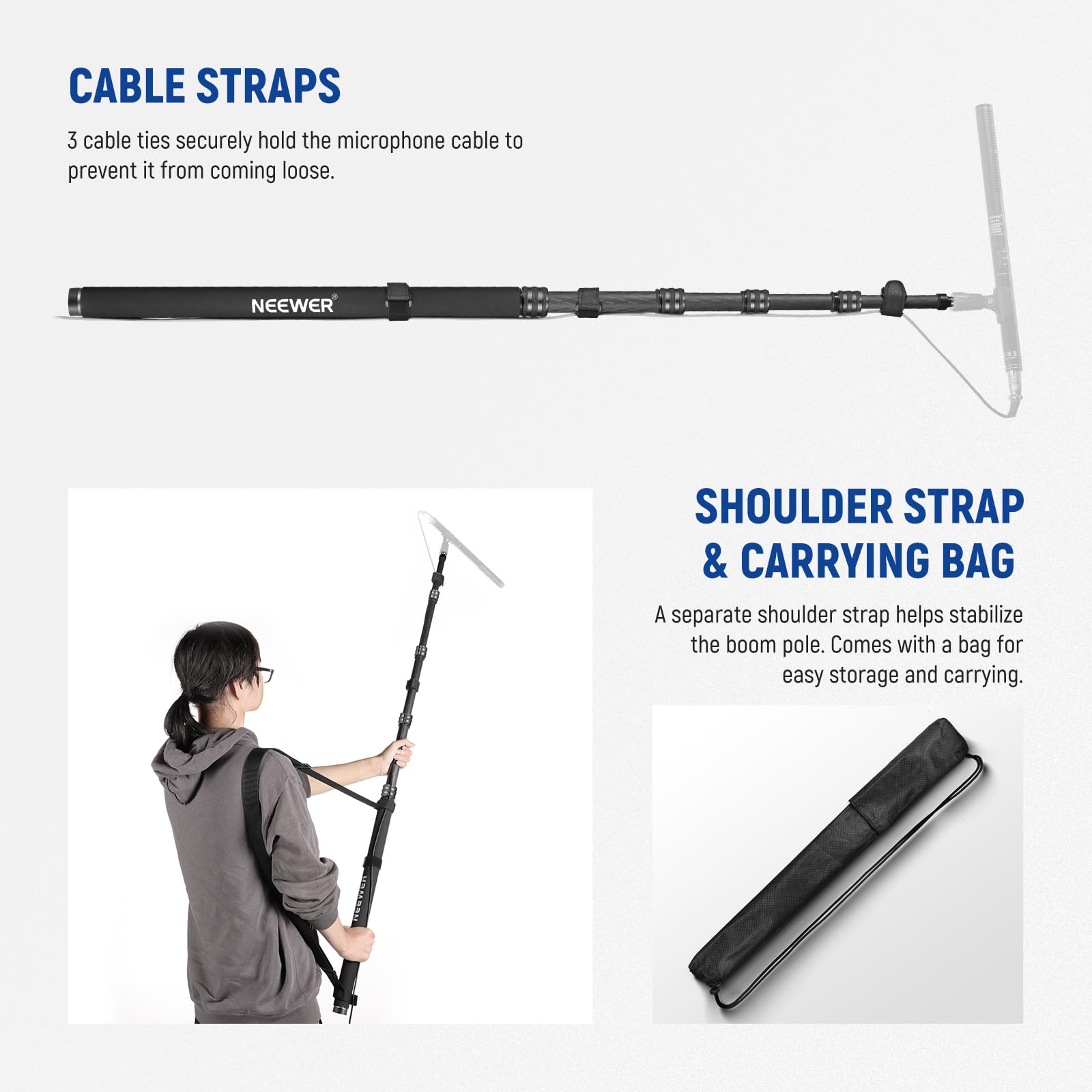 Neewer Upgraded Microphone Boom Pole, 9.8Ft/300Cm Telescopic Carbon Fiber Mic Boom Arm With 5 Sections, 1/4 3/8 5/8 Screw Adapte