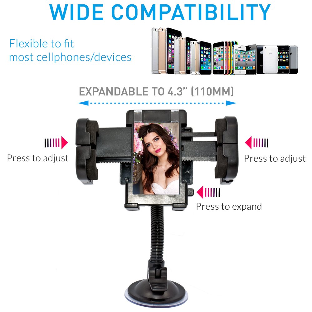 Nem Universal 3 In 1 Car Cell Phone Holder, Windshield Long Arm Phone Holder, Dashboard, Air Vent, Stand With Photo Frame For Ip