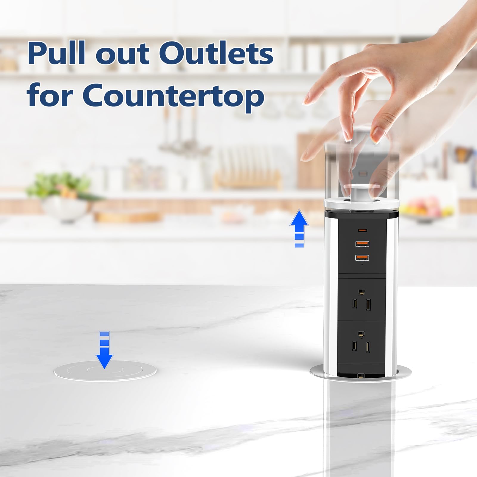 Btu 20W Pop Up Outlet For Kitchen Countertop, Retractable Recessed Outlet With 3 Ac Outlet, 2 Usb A Ports And 1 Usb C Port For K