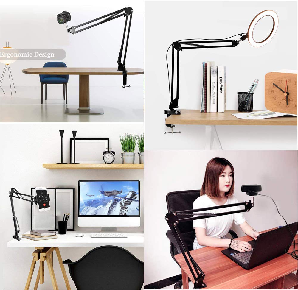 Overhead Tripod Mount For Camera Webcam Ring Light, Flexible Over Head Arm For Iphone With Phone Holder And Ball Head, Table Stand Accessory For Phone Video Recording Live Stream