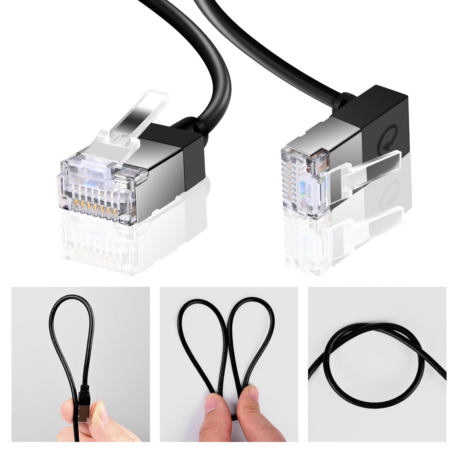 Dutevolns Ultra Thin Cat 6 Ethernet Cable 90 Downward Angle 30 Feet, Flexible & Slim Rj45 Cat 6A Lan Cord Gigabit Applicable For