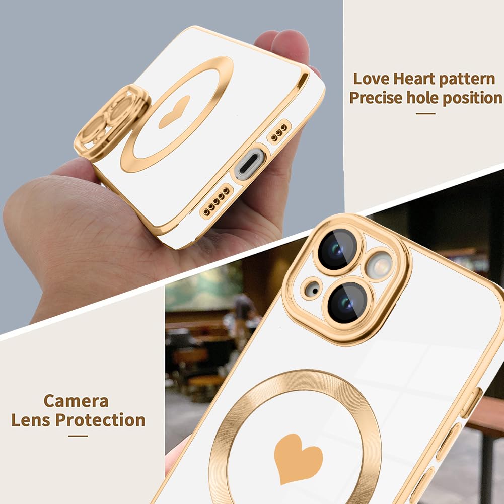 Tharlet Magnetic Shockproof For Iphone 13 Case [Compatible With Magsafe] Cute Love Luxury Plating Edge Bumper Case With Full Cam