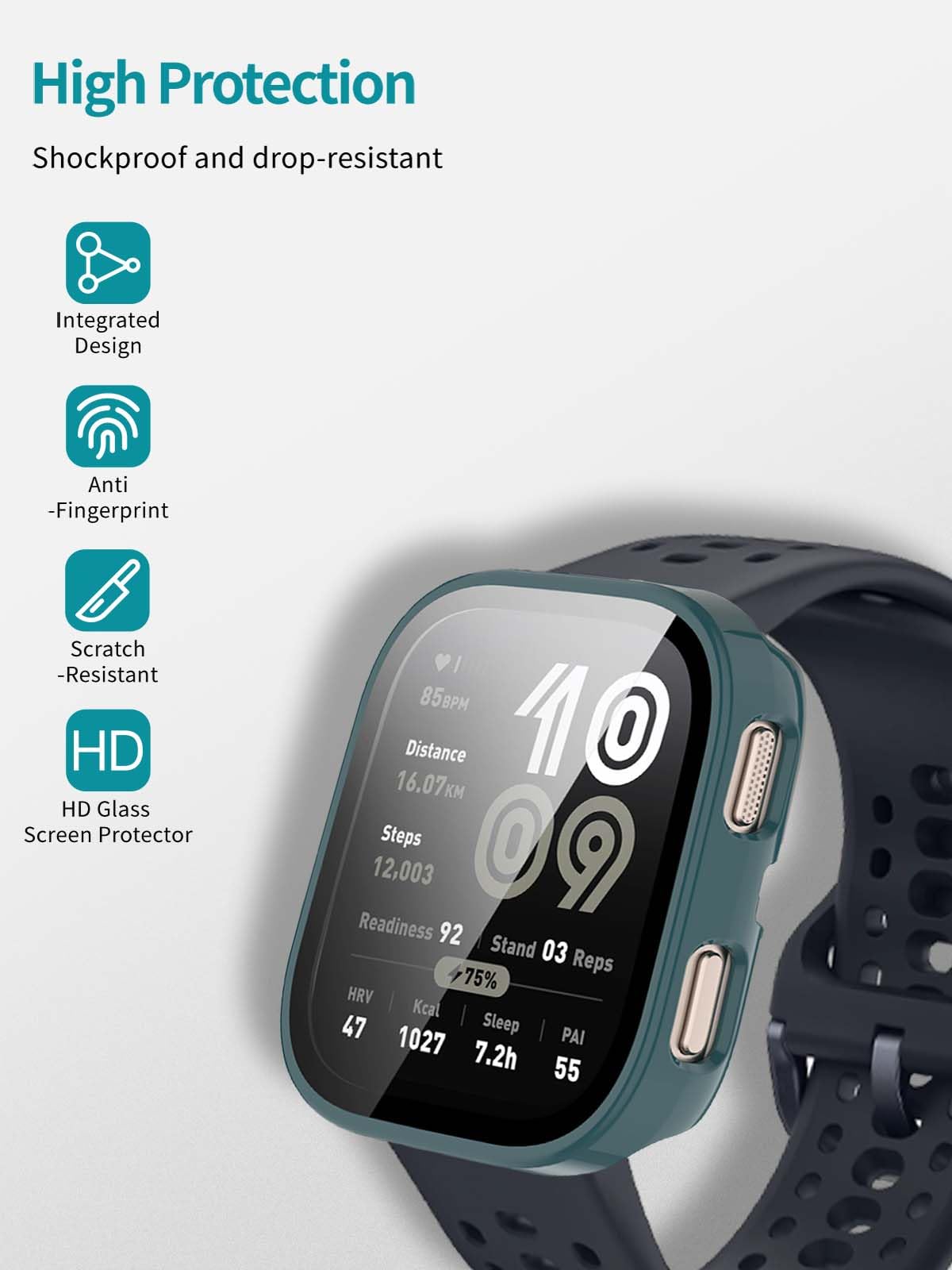 Case For Amazfit Bip 6,Noukaju Protective Cover Smart Watch,Built-In 9H Tempered Glass Film, Hard Pc,Easy To Install,Screen Prot