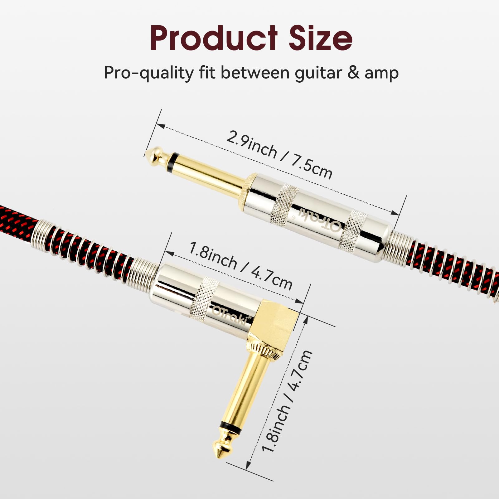 Otraki 3Ft Guitar Cables 2 Pack Electric Guitar Chord 1/4 Inch Straight To Right Angle 6.35Mm Gold Plated Ts Plug Nylon Connect