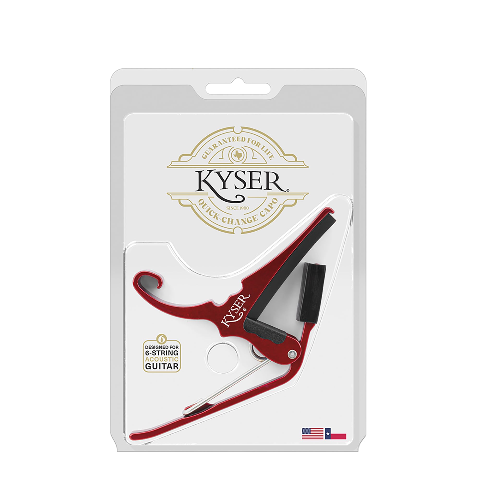 Kyser Quick Change Guitar Capo For 6 String Acoustic Guitars, Ruby Red, Kg6Ra