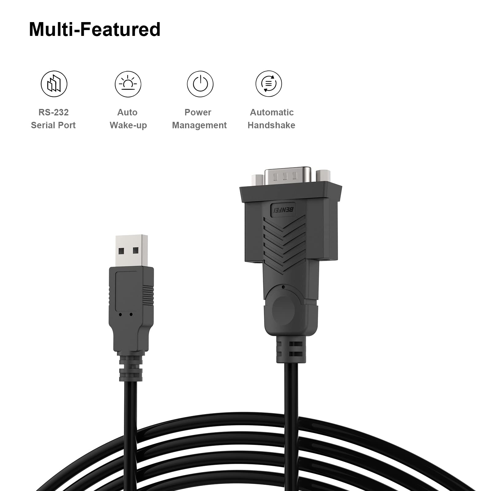 Benfei Usb To Serial Adapter,6 Feet Usb To Rs 232 Male (9 Pin) Db9 Serial Cable, Prolific Chipset, Windows 11/10/8.1/8/7, Mac Os