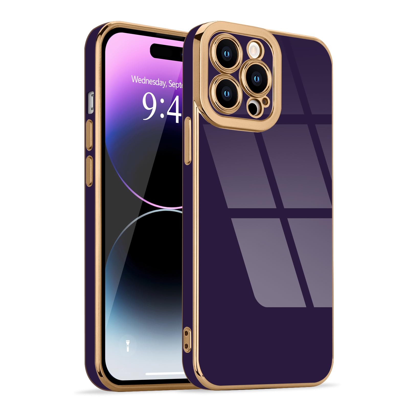 Lafunda Designed For Iphone 14 Pro Case Cute, Luxury Plating Case For Women Girls Elegant Gold Edge Tpu Bumper Cover With Camera