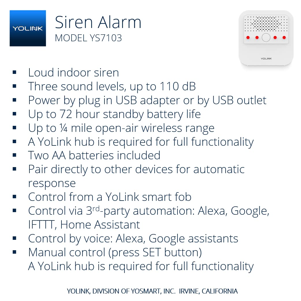 Smart Siren Alarm, Loud 110 Db, Wireless Alarm For Home Security/Intrusion/Burglar Alarm, Panic Alarm, Audible Alerts, Remote Control, Works With Alexa, Google, Home Assistant, Ifttt   Hub Included
