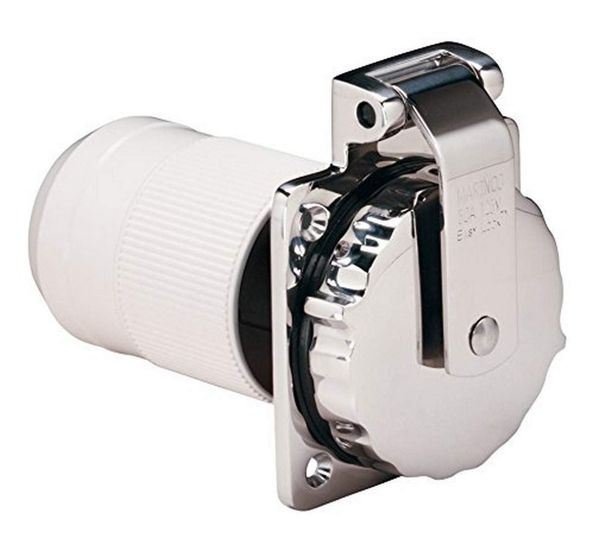 Marinco 6371El B Marine 3 Wire Stainless Steel Locking Power Inlet With Rear Safety Enclosure (50 Amp, 125 Volt, Male)