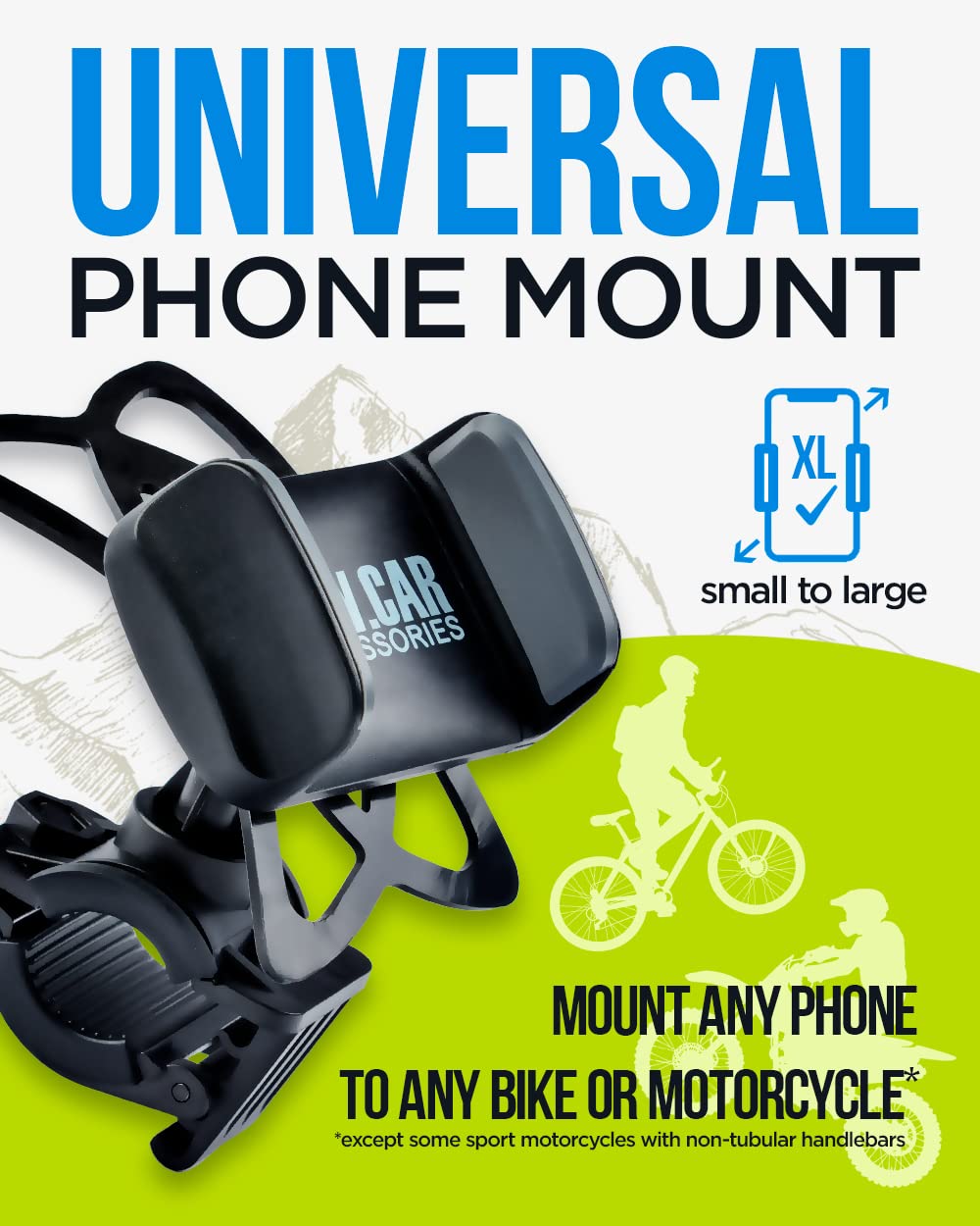Bike & Motorcycle Phone Mount - For Iphone 16 Pro Max (15, 14, Se, Plus), Galaxy S25 Or Any Cell Phone - Universal Handlebar Hol