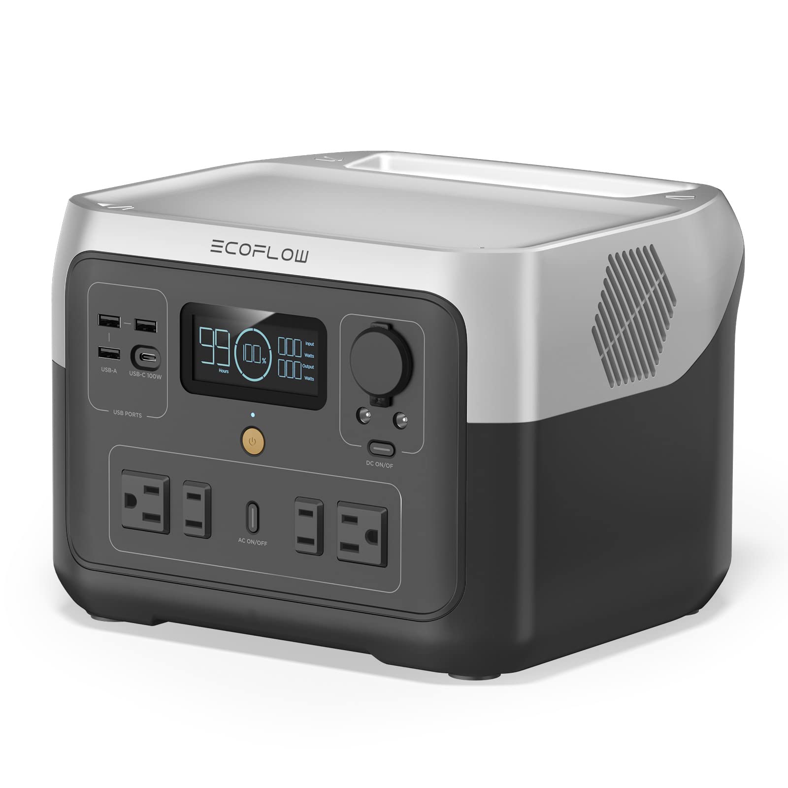 Ef Ecoflow Portable Power Station River 2 Max, 512Wh Lifepo4 Battery/ 1 Hour Fast Charging, Up To 1000W Output Solar Generator (