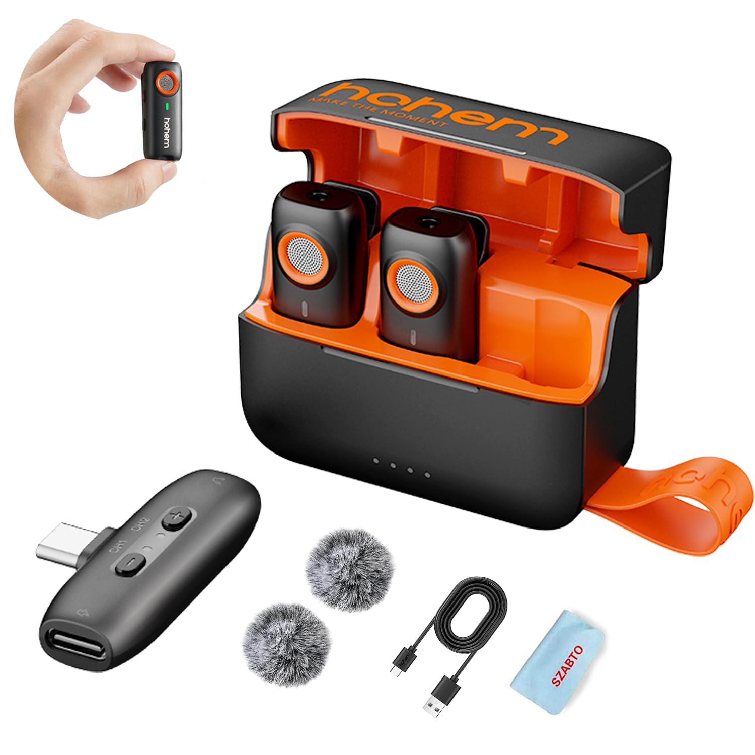 hohem MIC-01 Wireless Lavalier Microphone, 3-Level Noise Cancelling Built-in TF Card Slot Remote Shutter Control Clip On/Magnet 