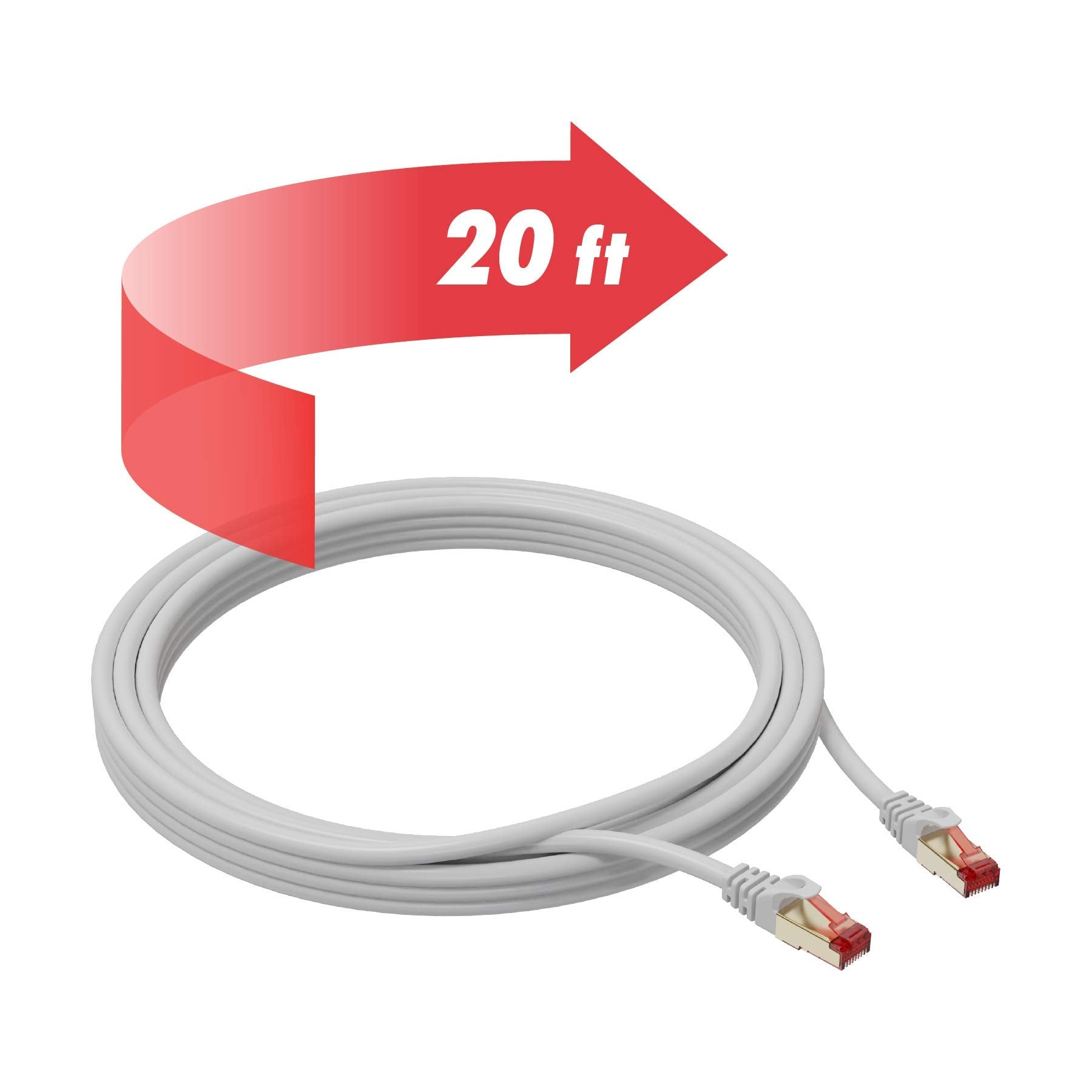 Cat7 Ethernet Cable   20 Ft   Rj45 Connector   Cat 7 Double Shielded Stp   10 Gigabit 600Mhz   Premium, High Speed (6M) Network