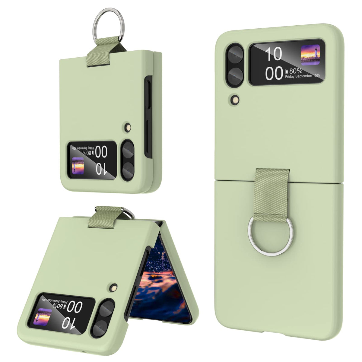 Samsung Galaxy Z Flip 4 Case Shockproof Heavy Duty Silicone Protective Cover With Ring Phone Case For Galaxy Z Flip 4 5G Green