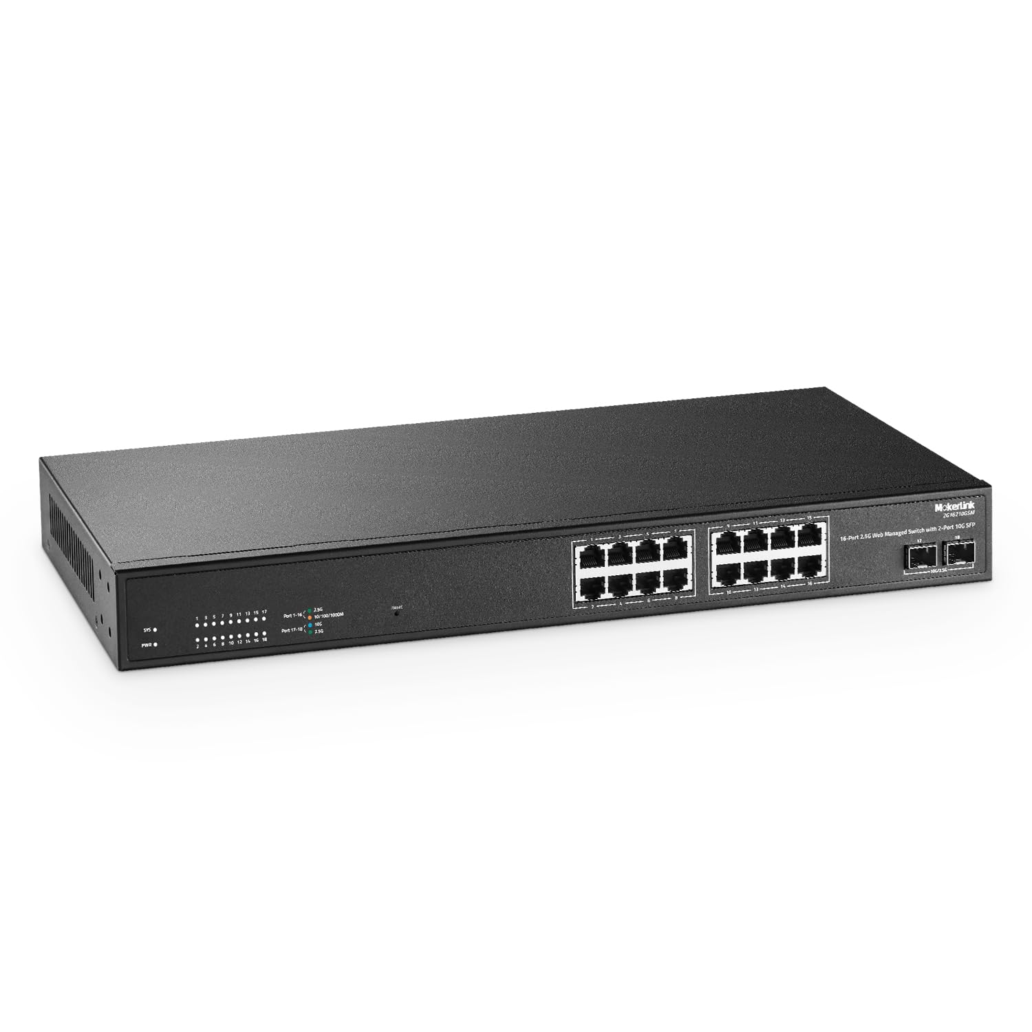 Mokerlink 16 Port 2.5G Managed Ethernet Switch With 2X10G Sfp, 16X2.5G Base T Ports, Support Lacp/Vlan/Qos/Igmp, Metal Web Manag