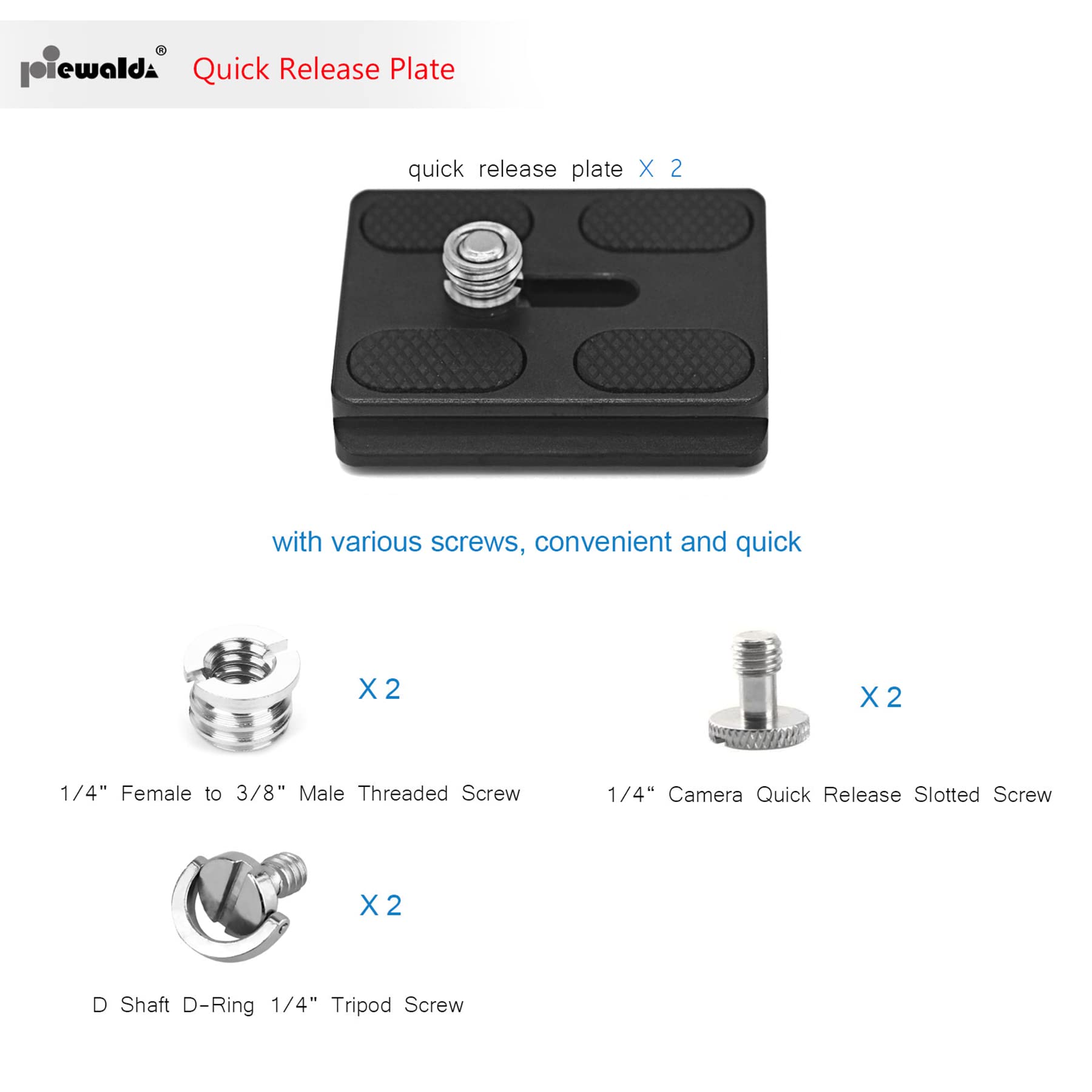 Niewalda Universal Tripod Quick Release Plate, Quick Release Plate, Arca Swiss Plate With 1/4 Inch Slotted Screw, C Ring/D Ring Screw, 1/4' 3/8' Screw, For Dslr Camera Tripod Ball Head(Pu 50)