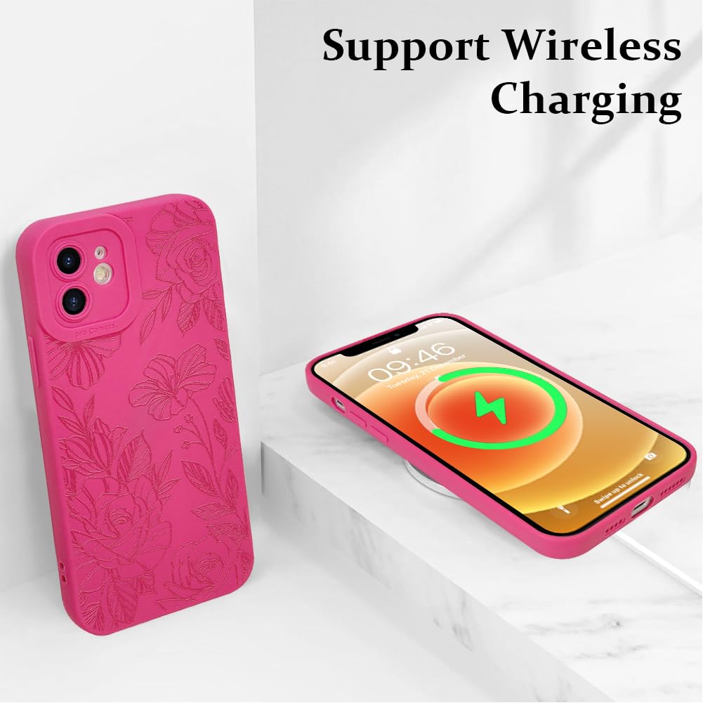 Lsl Case For Iphone 12 Hot Pink Floral Flower Pattern Print Case Soft Tpu Full Camera Lens Anti Drop Anti Scratch Shockproof Pro