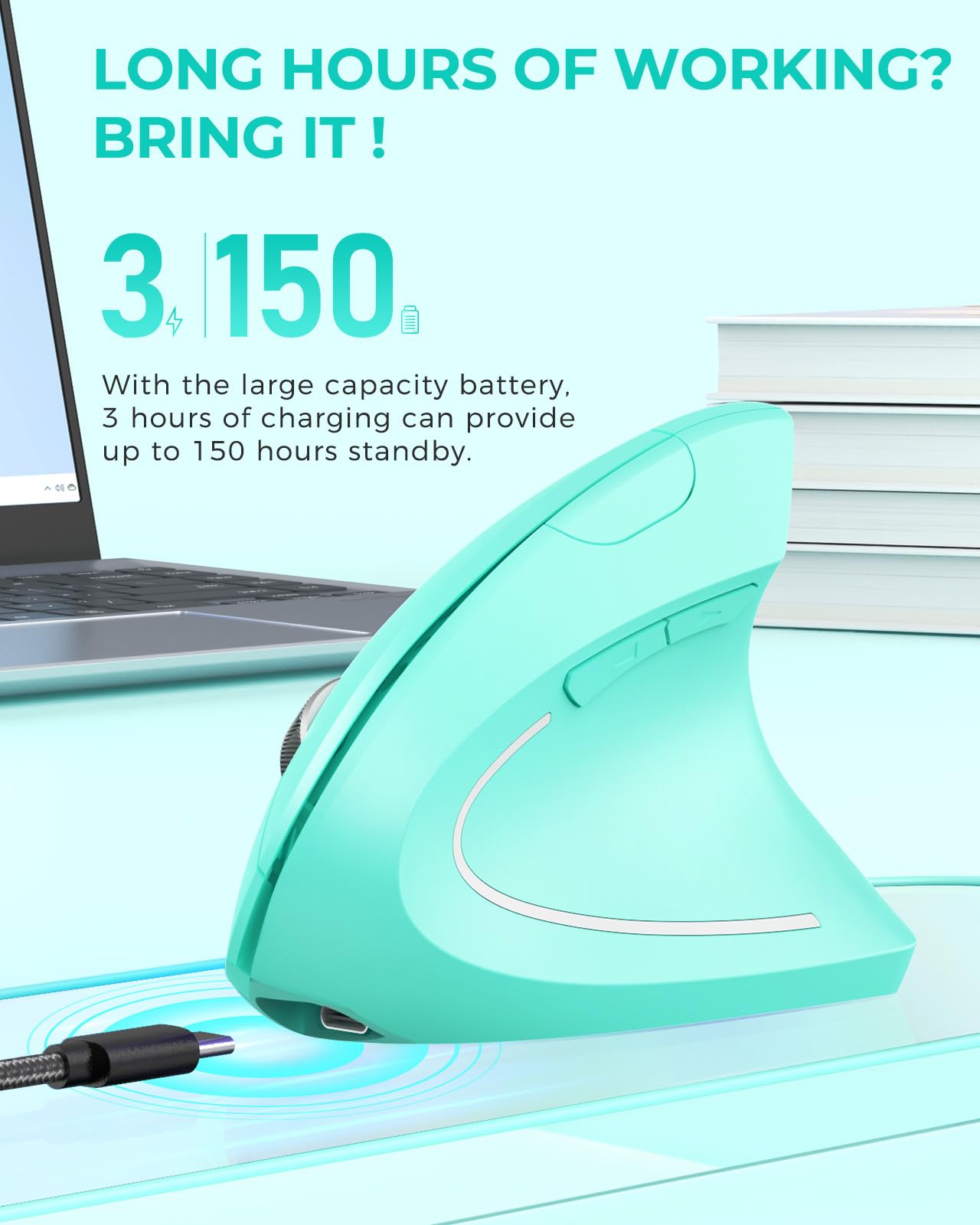 Lekvey Ergonomic Mouse, Vertical Wireless Mouse Rechargeable 2.4 Ghz Optical Carpal Tunnel Mouse : 800/1200 / 1600 Dpi, 6 Button