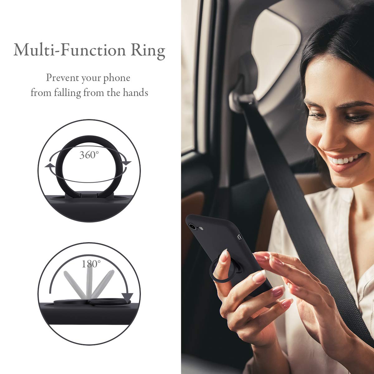 Ueebai Case For Iphone Se 2022 5G/7/8/Se 2020, Slim Liquid Silicone Phone Case With Ring Holder Kickstand Hand Strap Magnetic Ca