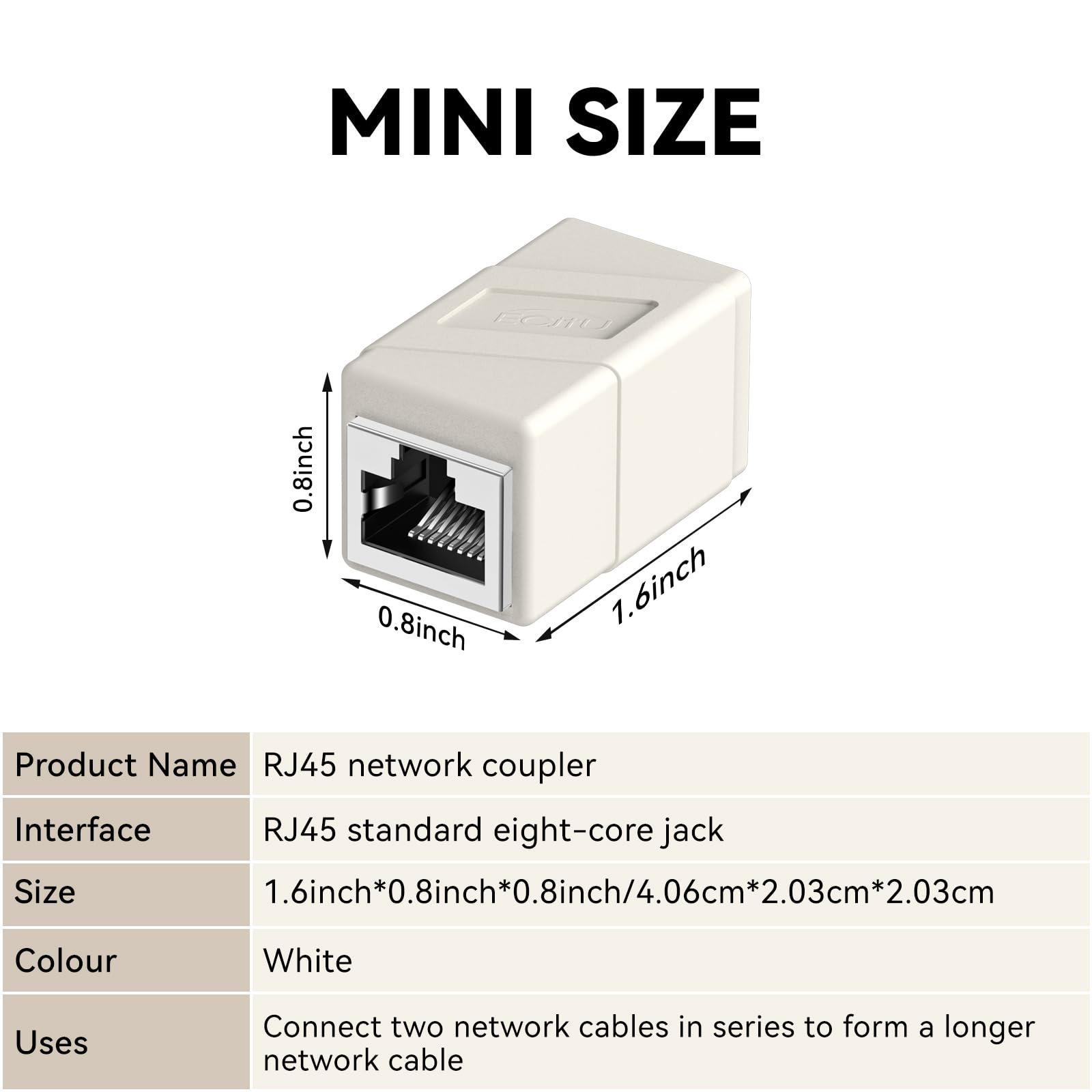 Rj45 Coupler, 10 Pack Ethernet Adapters Female To Female, Ethernet Cable Extender Adapter, 8 Pin Modular Straight Through, Network Connectors For Cat8/Cat7/Cat6/Cat6A/Cat5E/Cat5 Ethernet Cable(White)