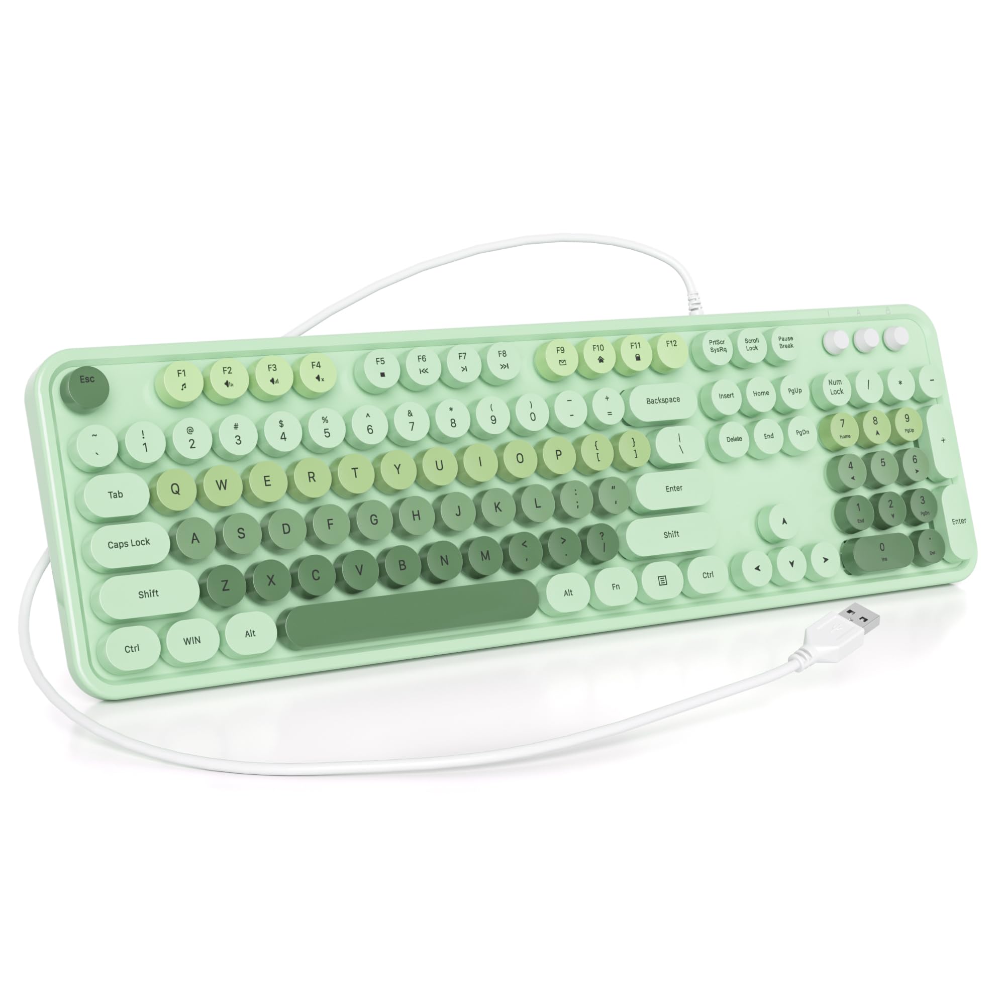 Ussixchare Wired Typewriter Keyboard Full Size Green Keyboard Retro Computer Keyboard With Round Keycaps For Windows Laptop(Gree