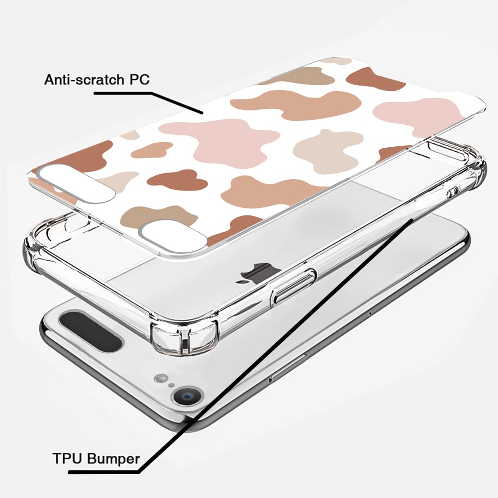 Kanghar Ipod Touch 7/6/5 Case, Cute Cow Print With Screen Protector,Kickstand Ring Holder Soft Tpu Bumper Shockproof Cover For I