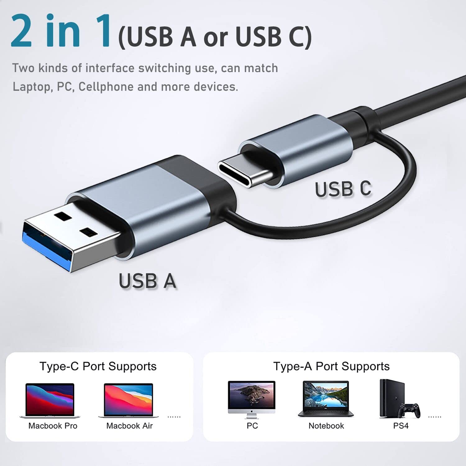 Usb Hub 3.0 With 7 Ports, Vienon Aluminium Usb C To Usb 3.0 Hub For Macbook, Mac Pro/Mini, Imac, Ps4, Ps5, Surface Pro,Flash Drive, Samsung