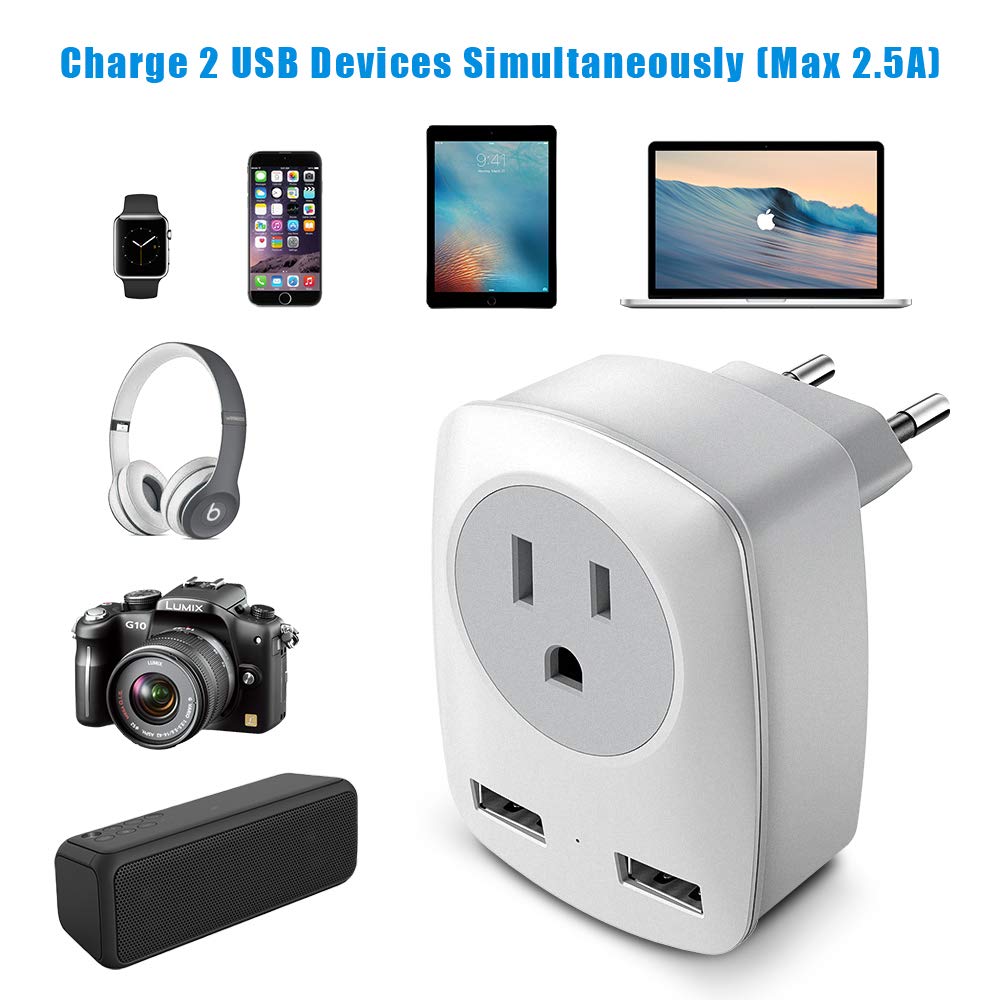 2Pack European Travel Plug Adapter (Not For Uk), Us To Europe Power Outlet Converter, Usa To German Italy Spain France Greece Ic
