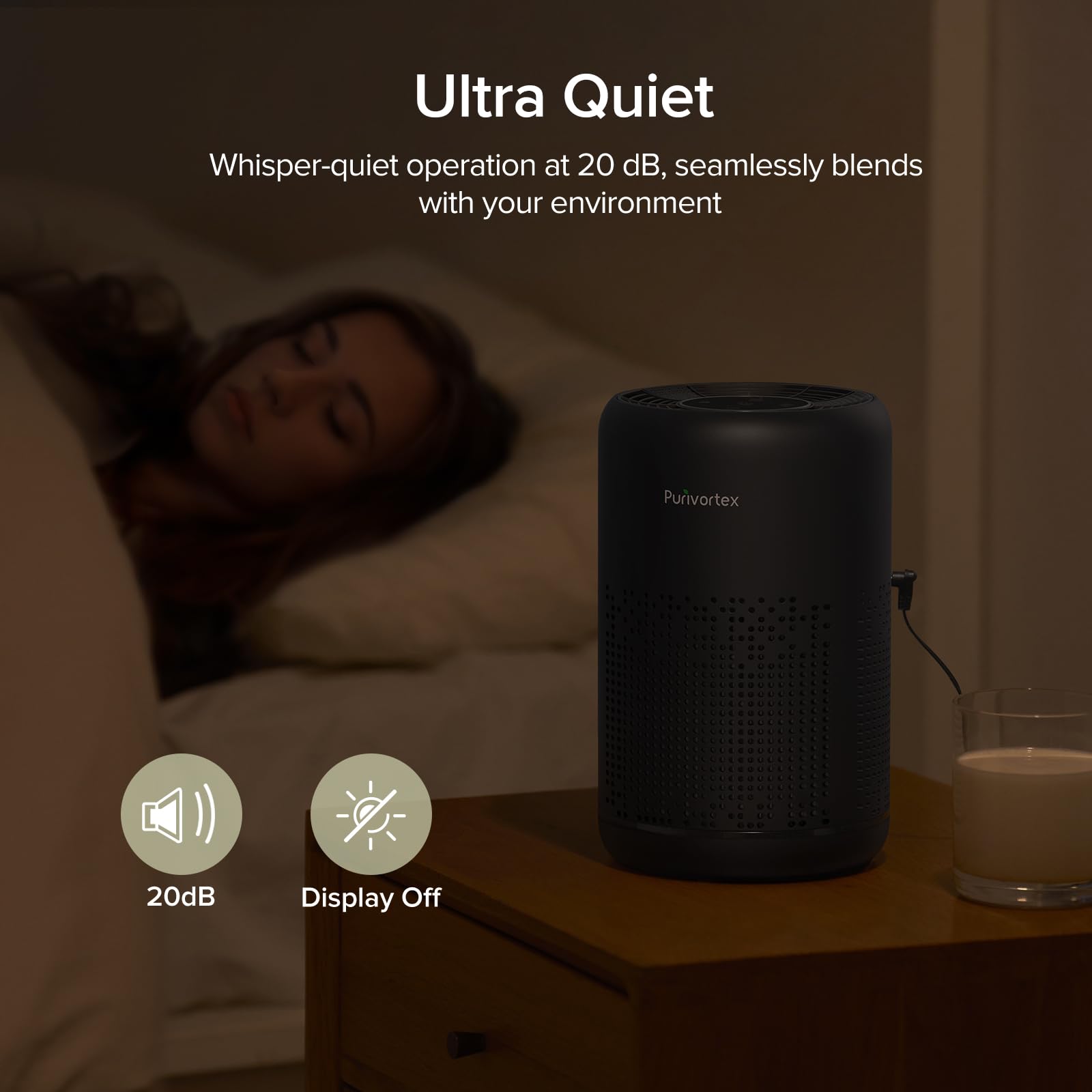 Purivortex HEPA Air Purifier AC300 - Black, Portable, Filters Smoke, Dander & Odors, with Sleep Mode & Fragrance Sponge