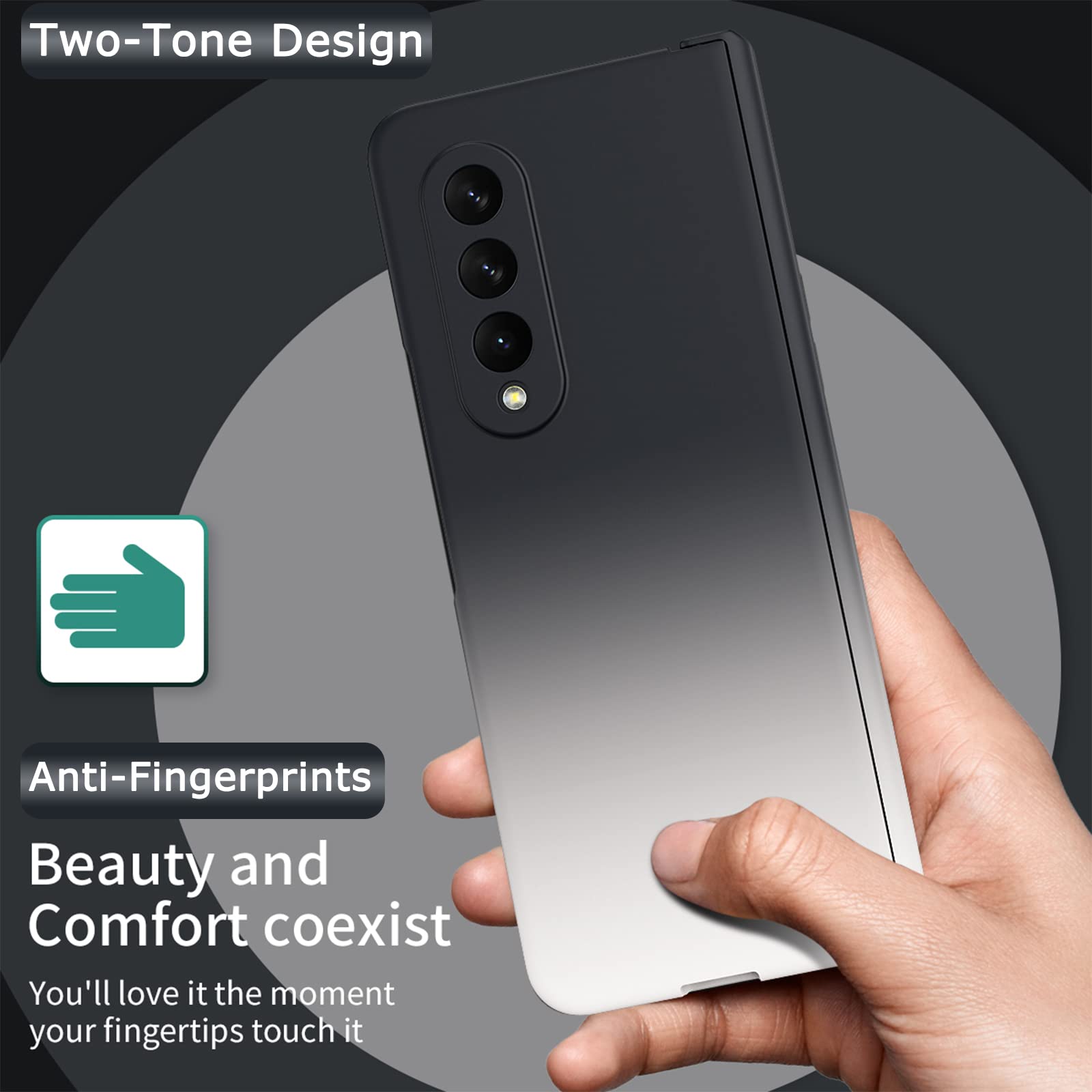 Ninki Compatible Samsung Galaxy Z Fold 3 Case With Screen Protector Hinge Protection,Black And White Gradient Full Body Protecti