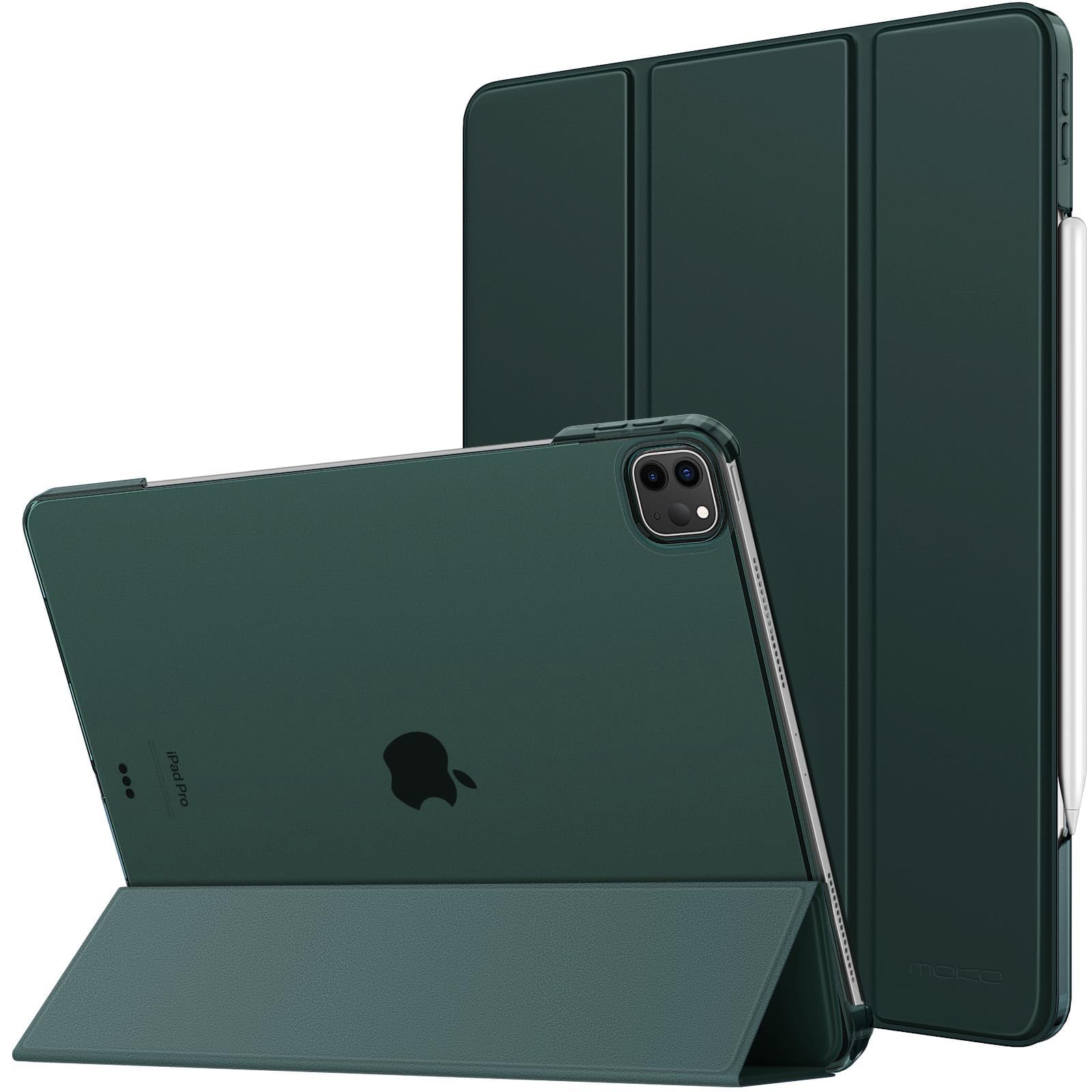 MoKo for iPad Air 13 Inch Case 2024/ iPad Pro 12.9 Case (6th/5th Gen 2022/2021), Slim Smart Shell Translucent Frosted Hard PC Back Cover, Support Touch ID & Pencil Pro/2nd/USB C, Midnight Green