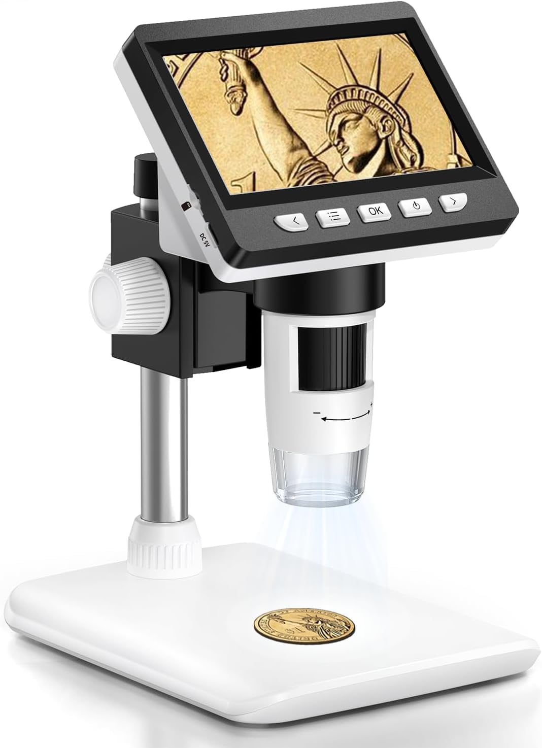 4.3'' Coin Microscope   Aopick Lcd Digital Microscope 1000X, 1080P Usb Coin Magnifier For Error Coins With 8 Adjustable Led Ligh