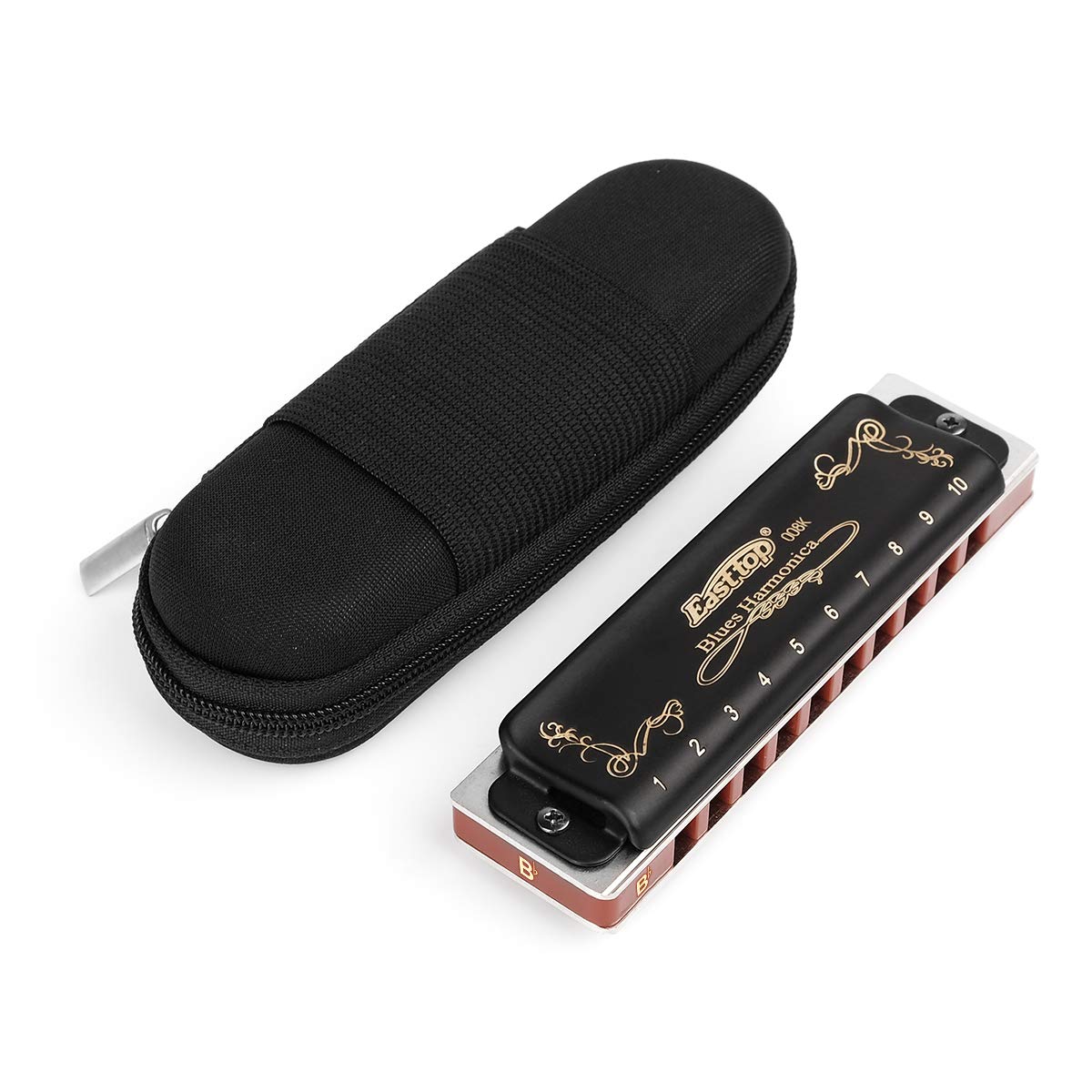 Easttop Professional Harmonica Blues Key Of Bb 10 Hole 20 Tone Heavy Duty With Case & Cleaning Cloth For Professional Player,Beg