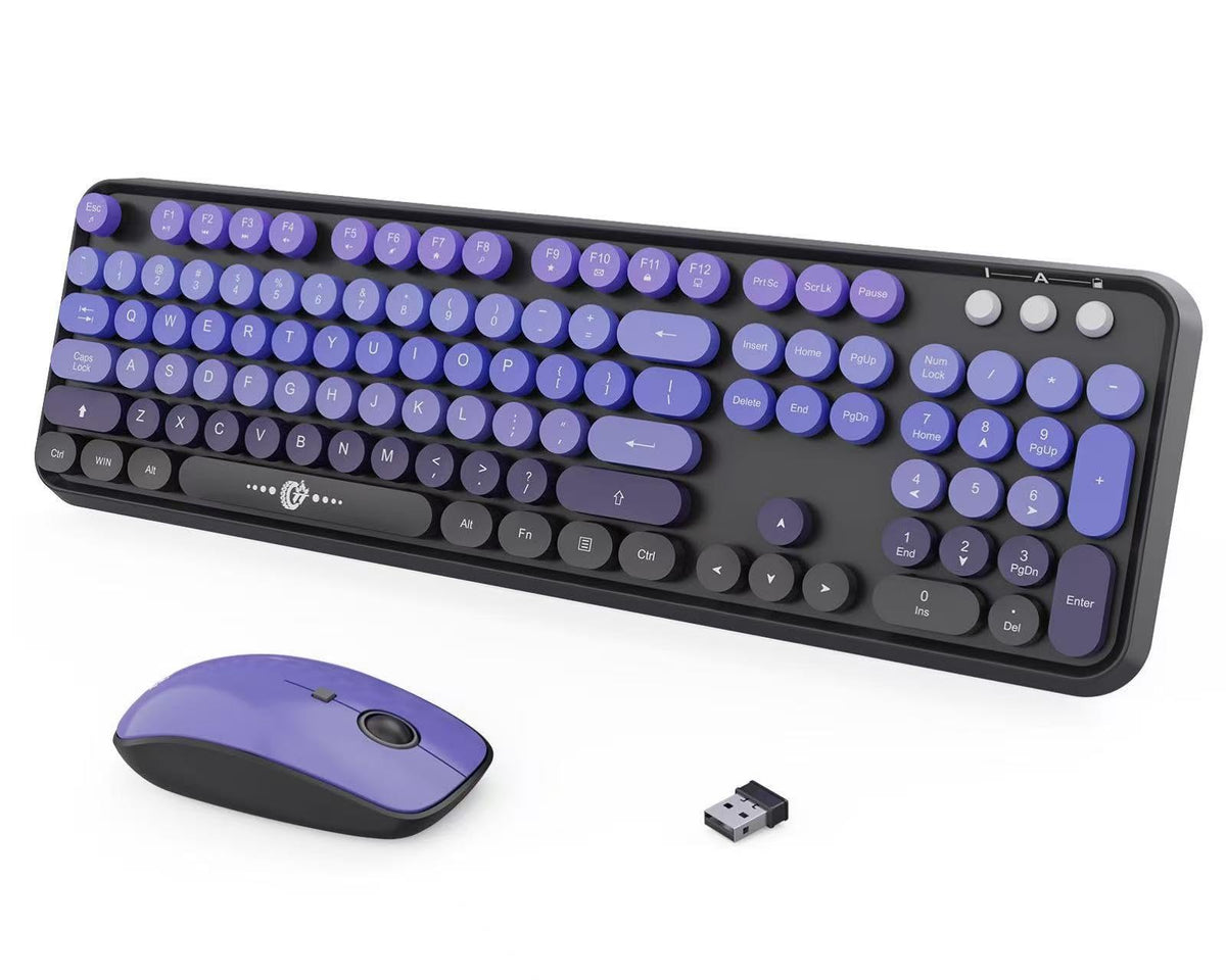 Wireless Keyboard Mouse Combo,104 Round Keys Cute Colorful Keyboard wi ...