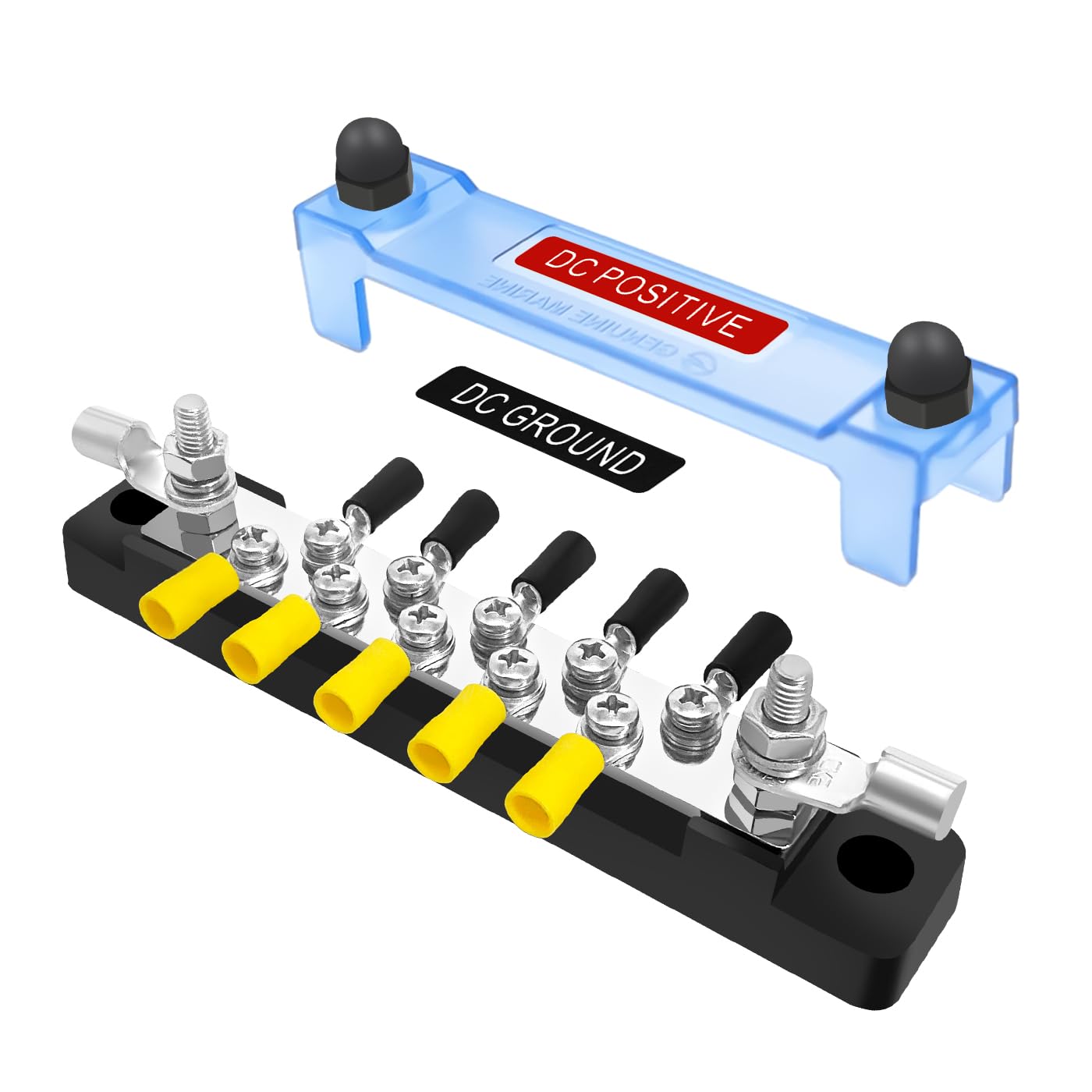 Lenkrad 150A Battery Bus Bar   10 Terminal Power Distribution Block Bus Bars With Ring Terminals, 10 Way 8/32'' Screws, 2 Way 1/