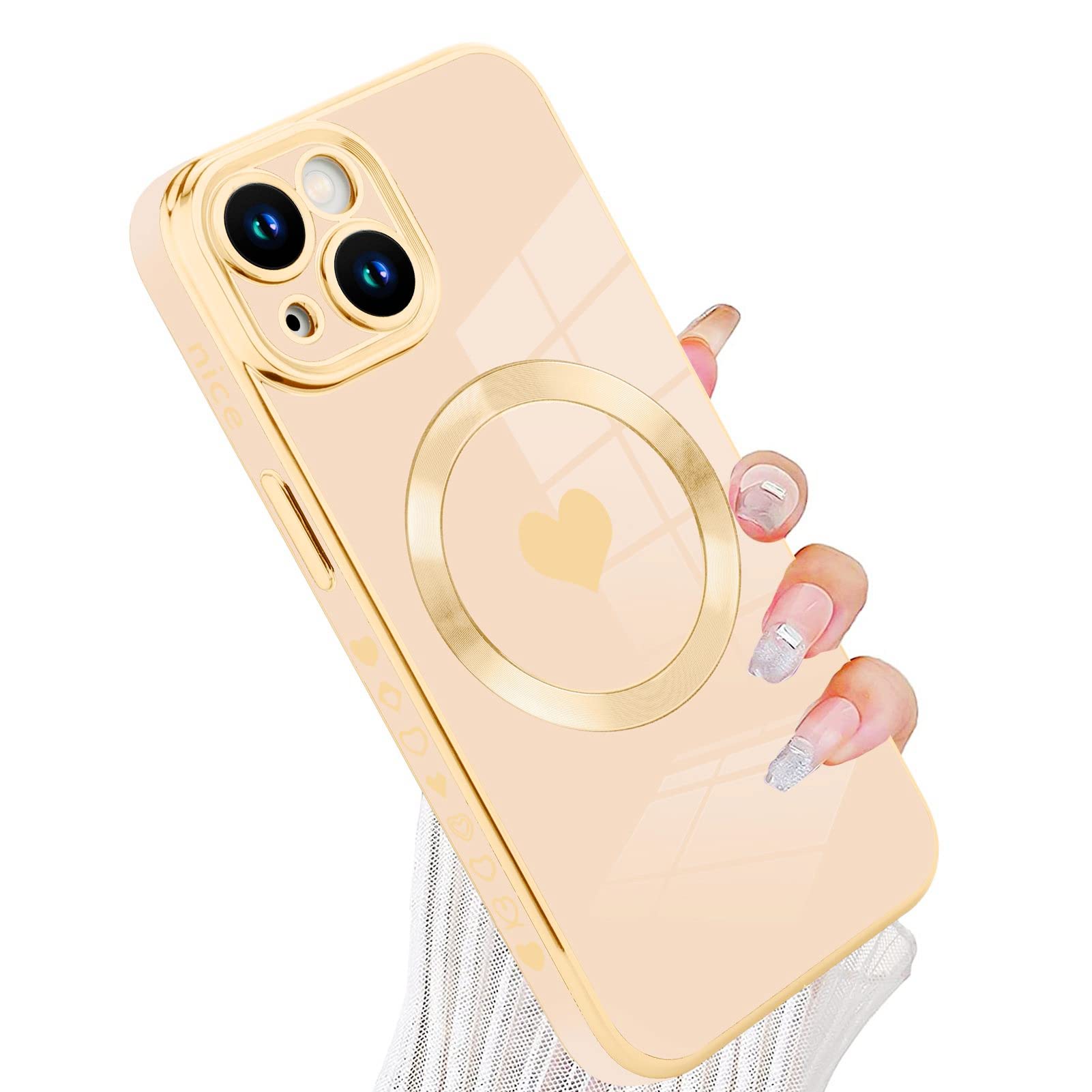 Tharlet Magnetic For Iphone 14 Case [Compatible With Magsafe] Cute Love Luxury Plating Edge Bumper Case With Full Camera Lens Ca