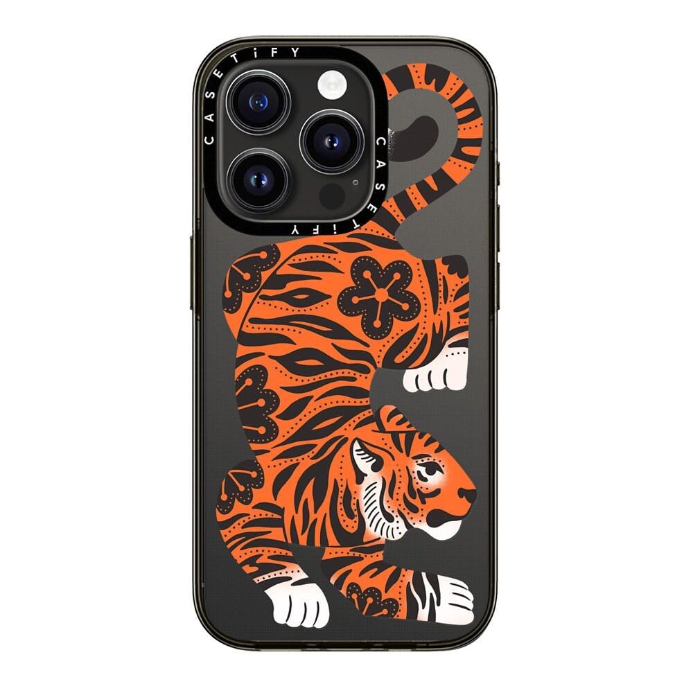 Casetify Compact Iphone 15 Pro Case [2X Military Grade Drop Tested / 4Ft Drop Protection]   Fierce Tiger   Clear Black